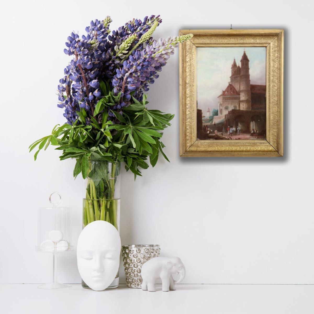 Worms Cathedral, Oil Painting On Board, 19th Century, Framed photo furniture