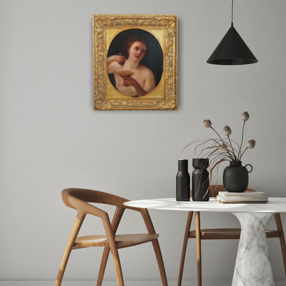 Mythological Figure Of Maenad, Oil Painting On Canvas, 19th Century, Framed photo furniture