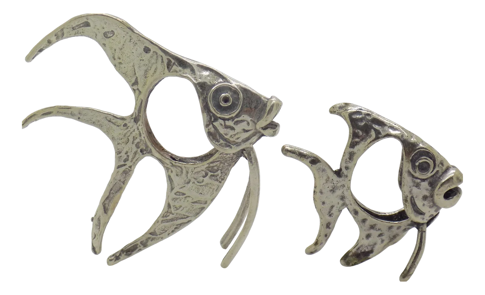 Vintage Italian Handmade Genuine Silver Two Tropical Fishes Miniatures Figurines, 1970s, Set Of 2