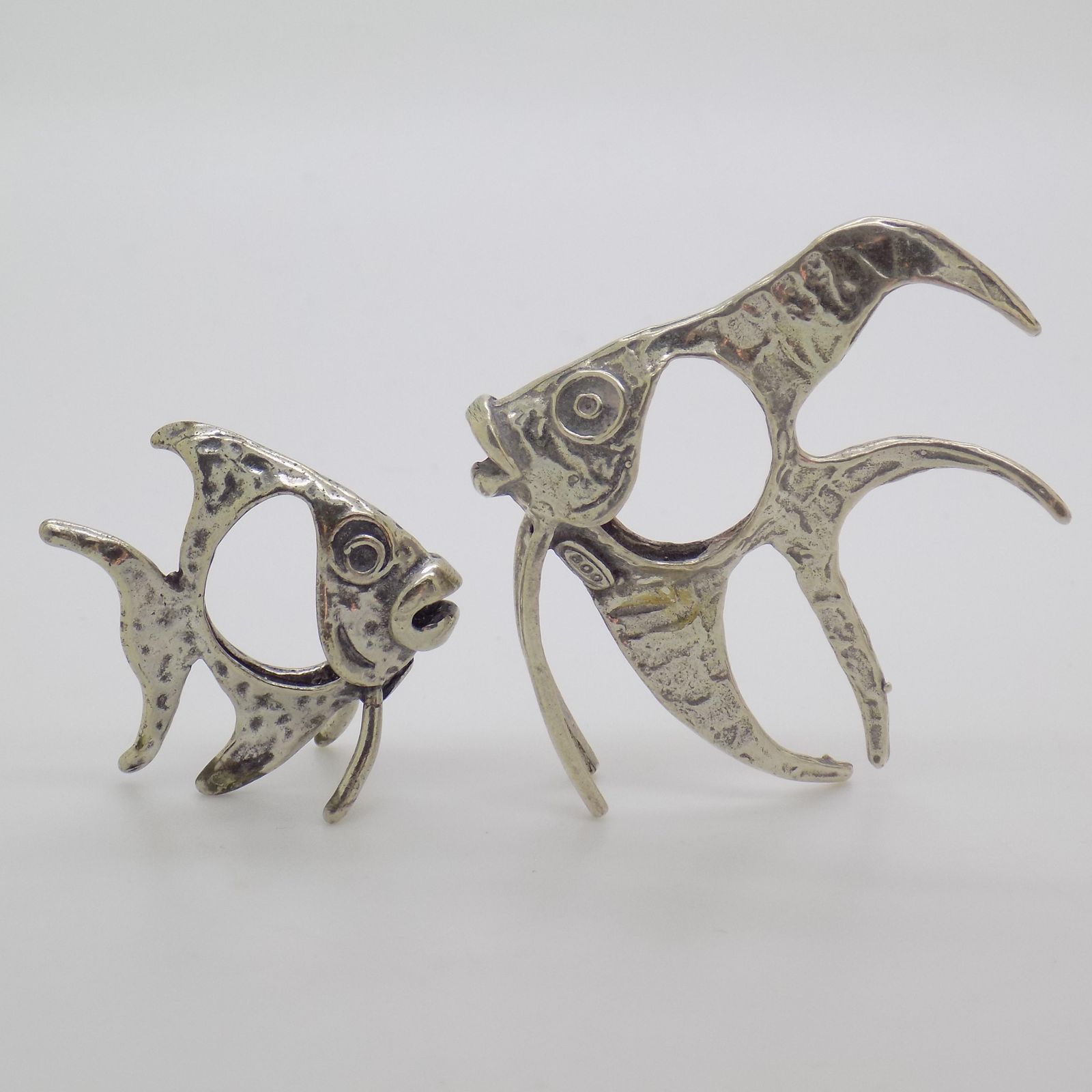 Vintage Italian Handmade Genuine Silver Two Tropical Fishes Miniatures Figurines, 1970s, Set Of 2 photo buy