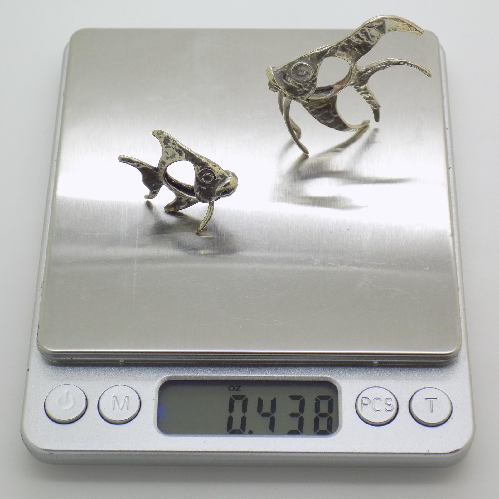 photo for sale Vintage Italian Handmade Genuine Silver Two Tropical Fishes Miniatures Figurines, 1970s, Set Of 2