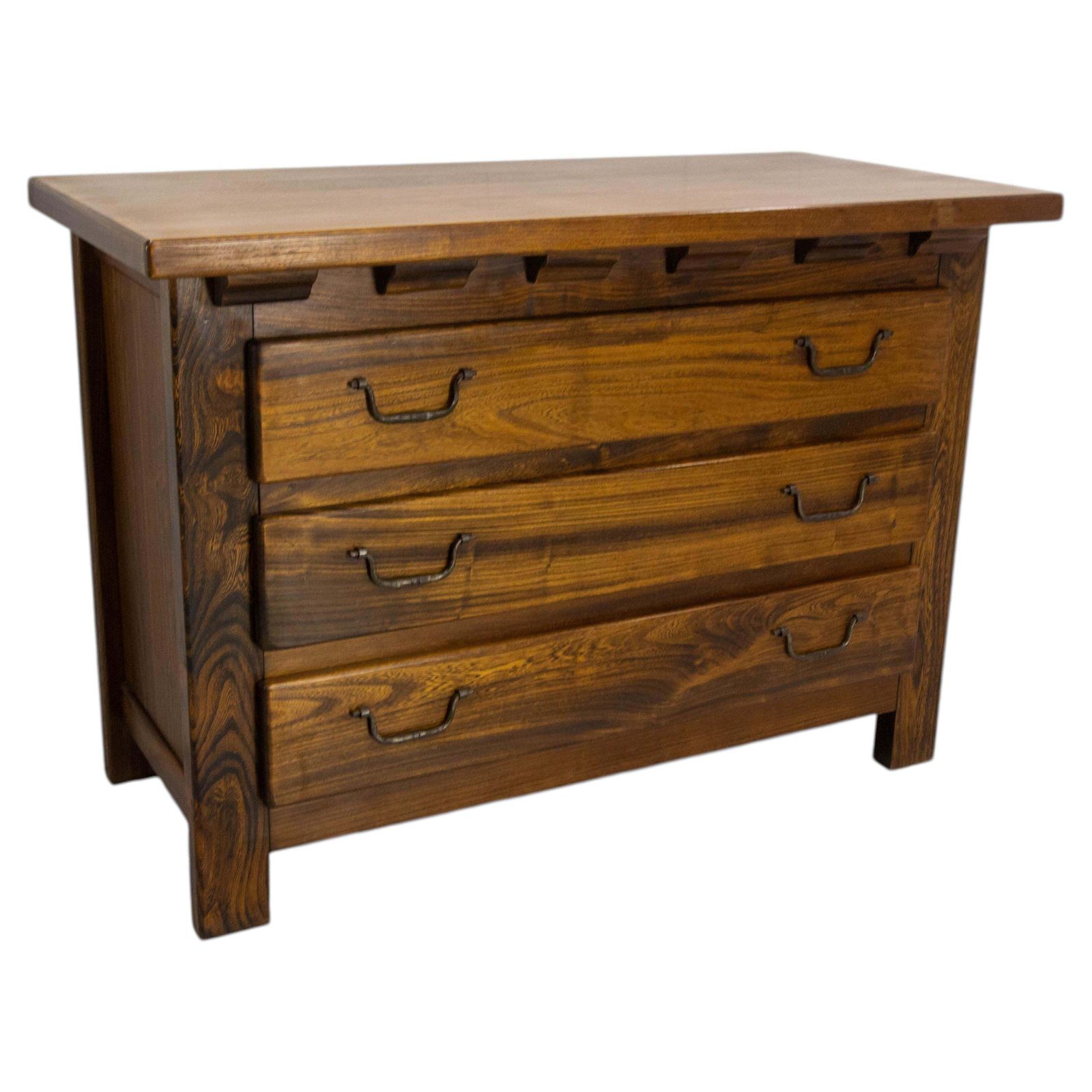 French Brutalist Style Elm Commode Chest Of Drawers, Circa 1970