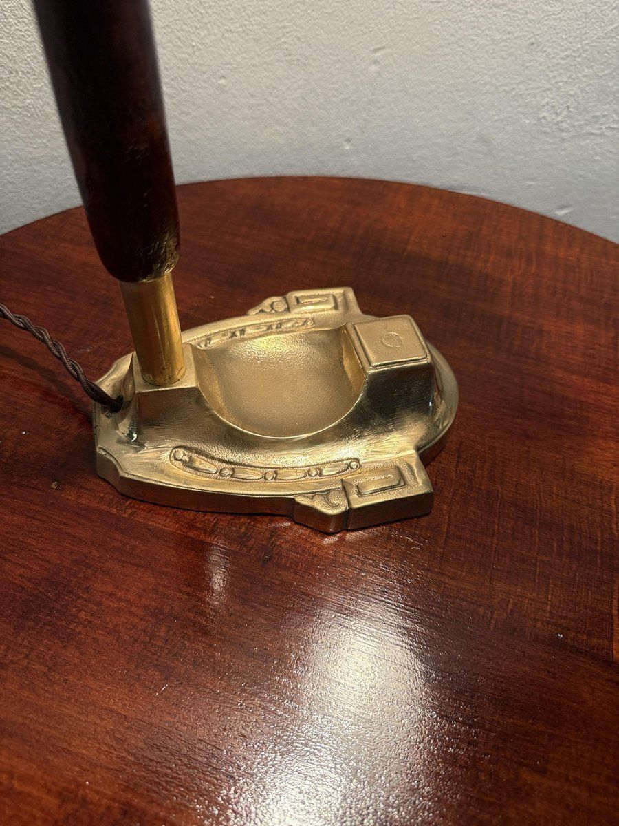 Churchill Ministerial Lamp In Brass And Green Opaline Glass, 1920s photo buy