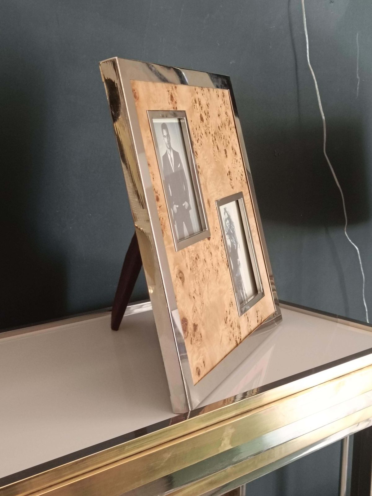 photo furniture Felice Antonio Botta Attrib. Multi Photo Frame In Chrome Metal And Briar, 70s