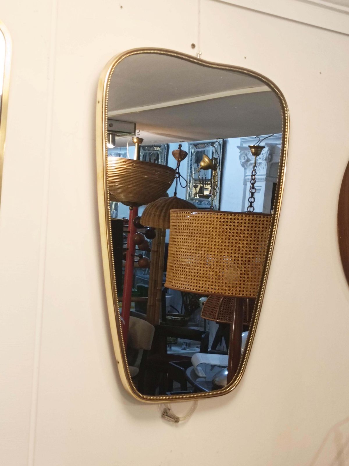 Brass Shield Wall Mirror, Italy 1950s photo furniture