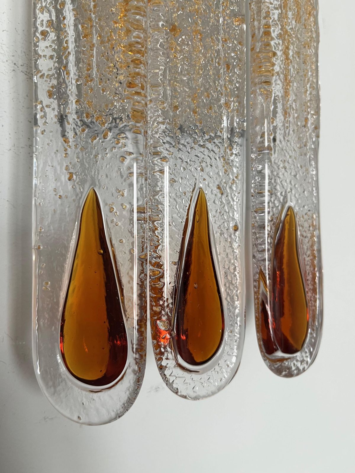 Italian Mid Century Set Of Five Amber Murano Wall Sconces By Mazzega, 1970s photo Lighting