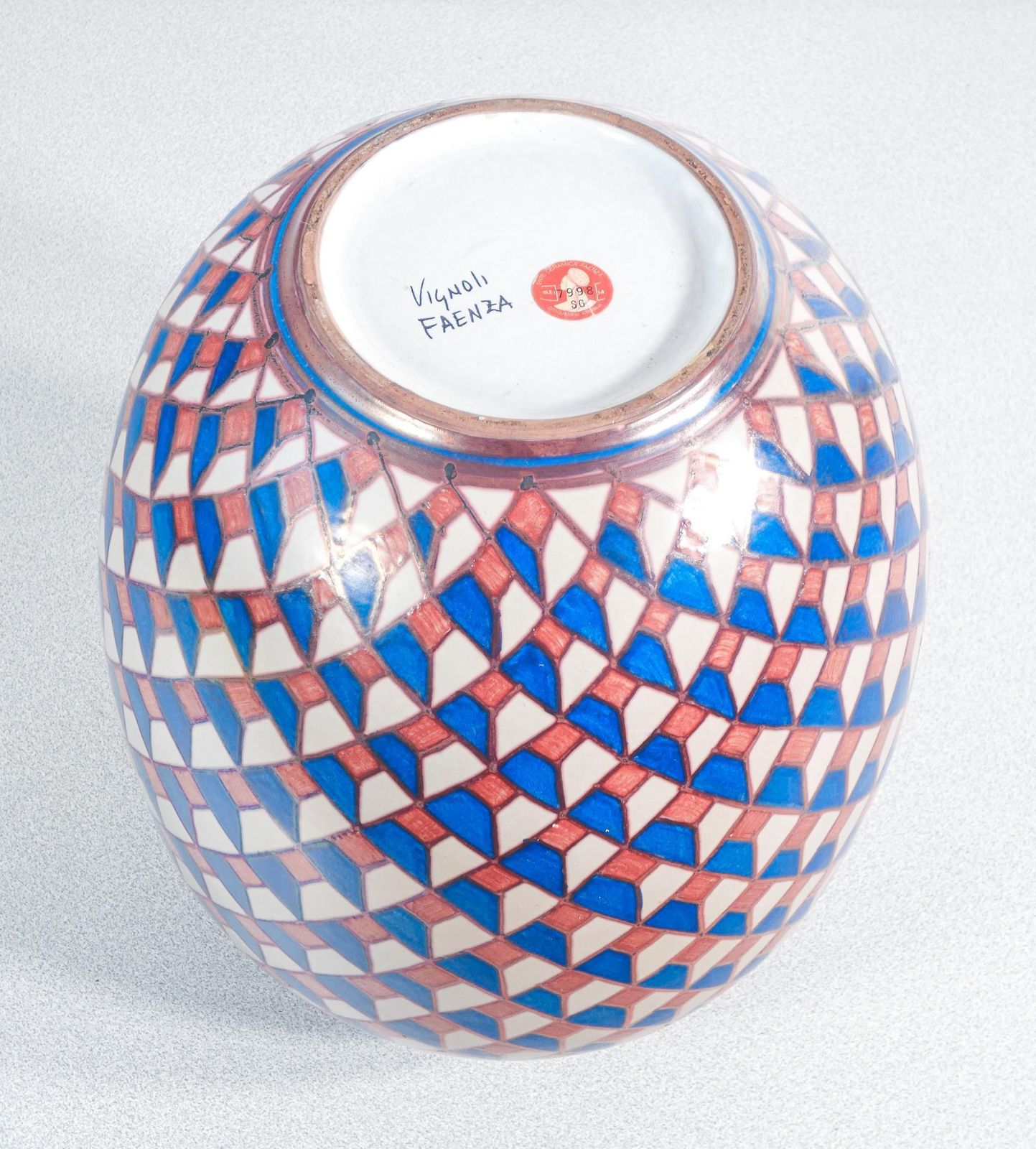 Bottega Vignoli Majolica Vase, Geometric Decoration. Faenza, 1970s photo vintage