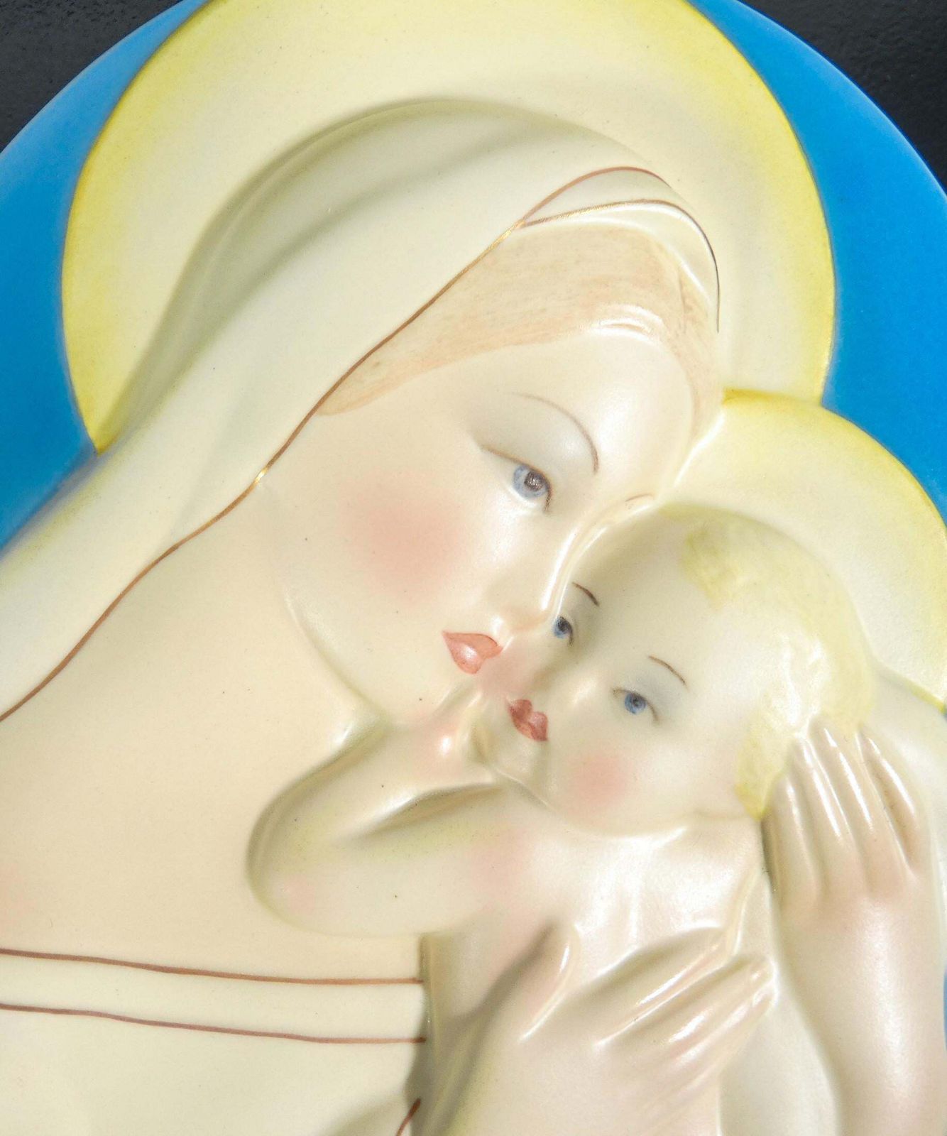 Ceramic Medallion Madonna And Child, Lenci With Aja Signature. Turin, 1930s photo for sale