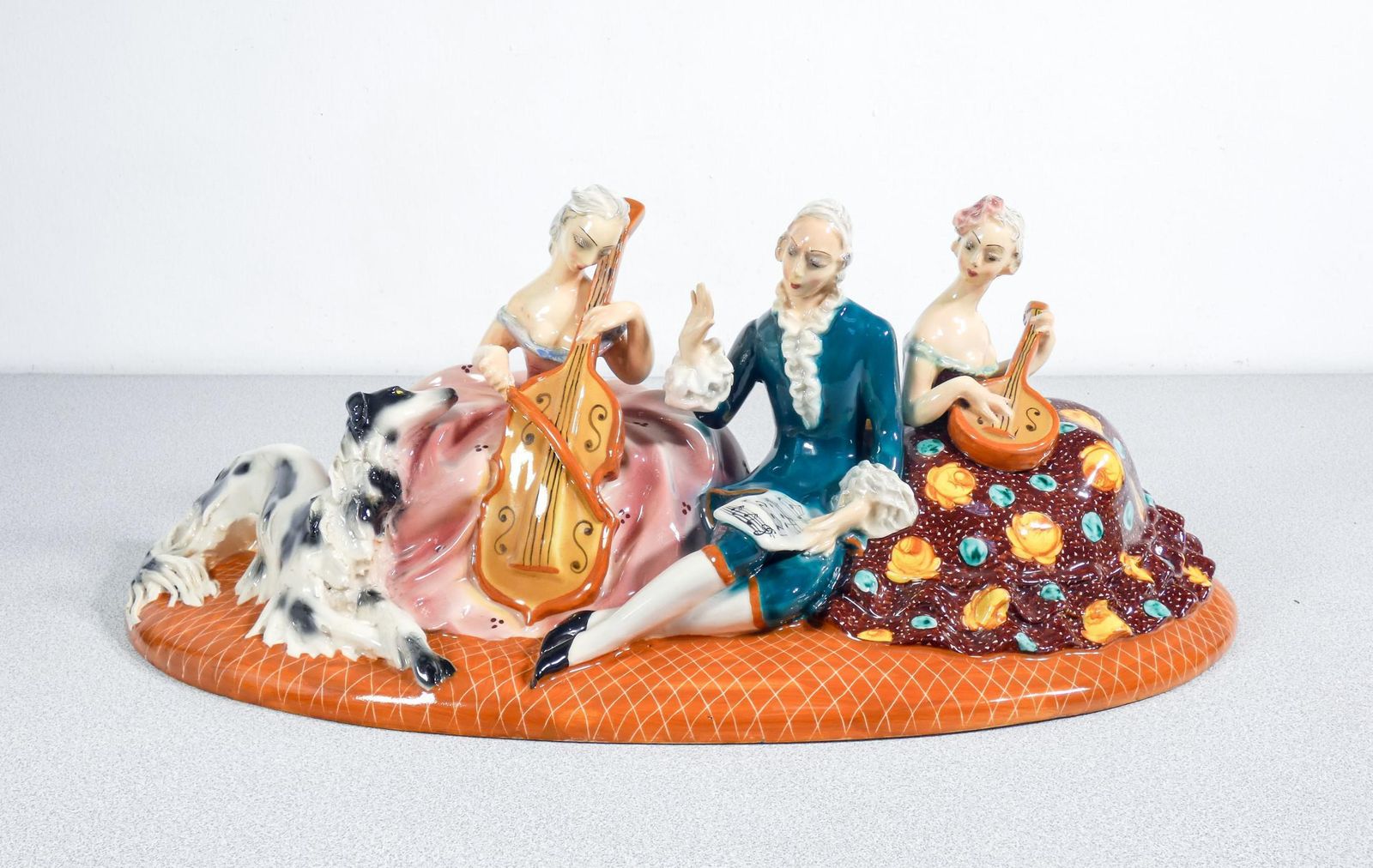 Ceramic Sculpture "Concert With Musicians And Dog," Mica. Italy, 50s photo furniture