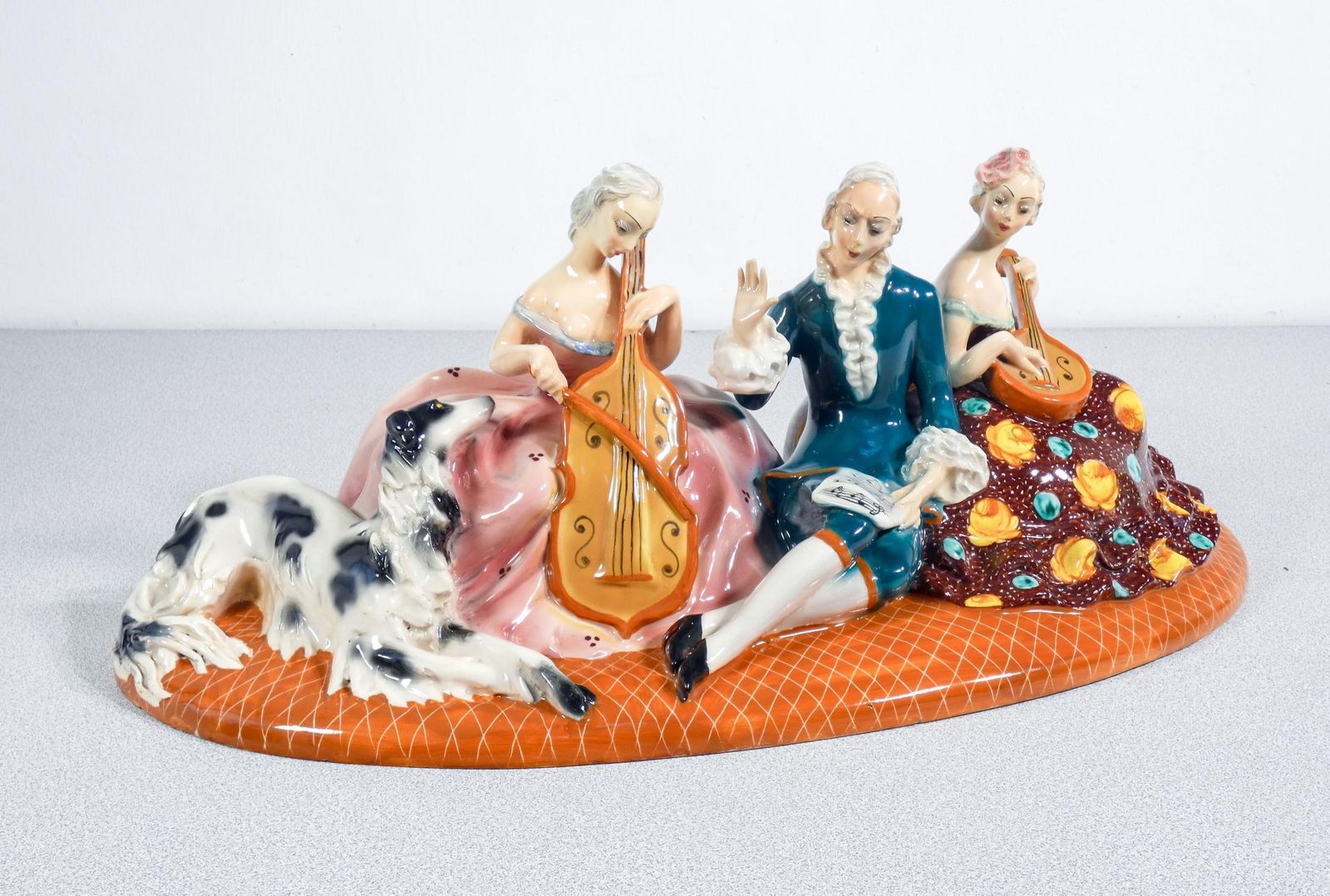 Ceramic Sculpture "Concert With Musicians And Dog," Mica. Italy, 50s photo for sale