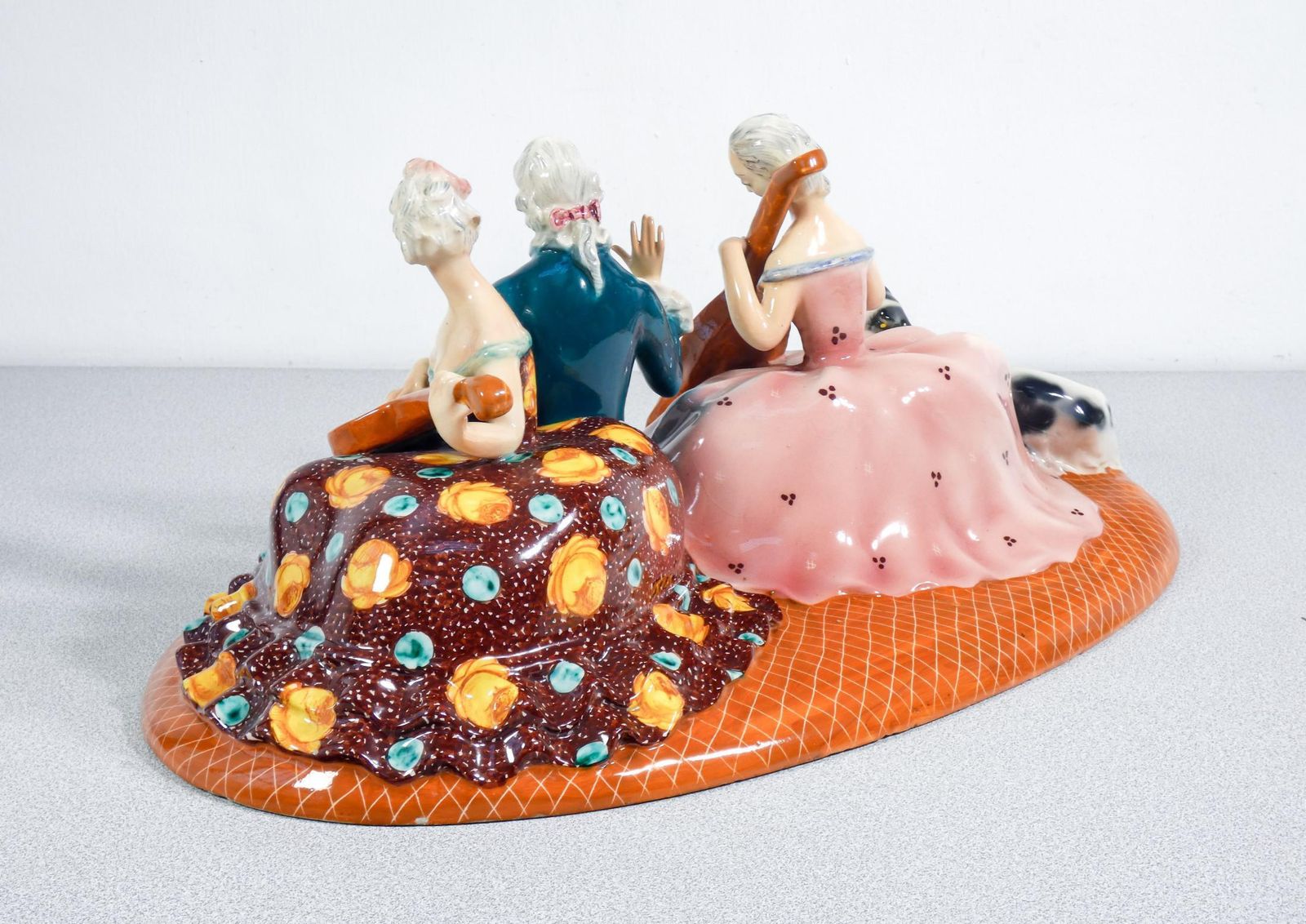 Art Ceramic Sculpture "Concert With Musicians And Dog," Mica. Italy, 50s photo