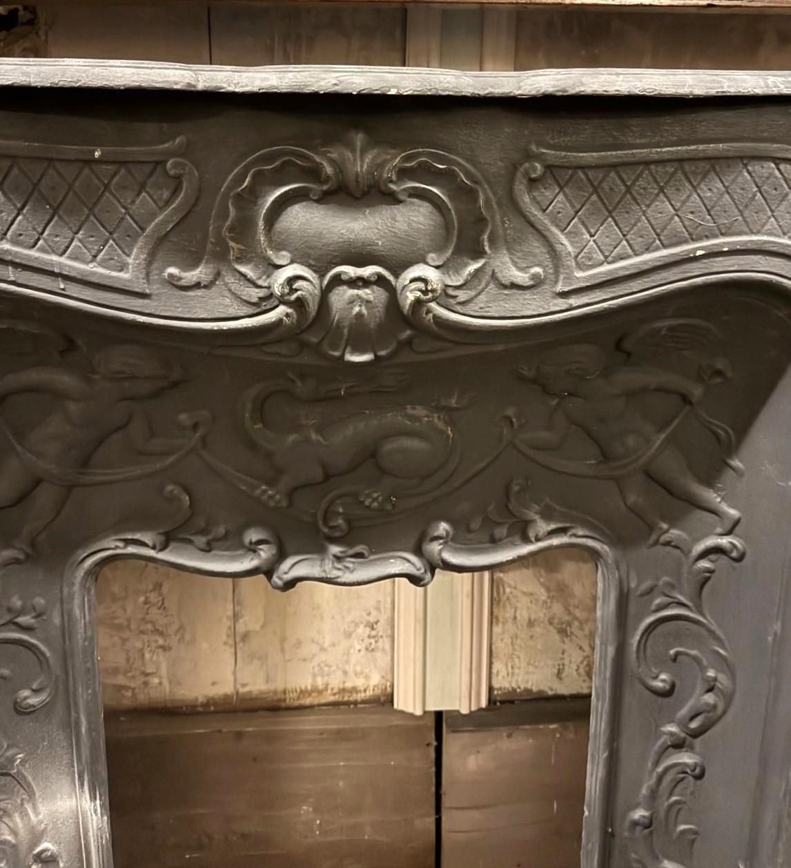 Carved Cast Iron Chimney Frame Complete With Counter Hearth, Italy photo 2654.0