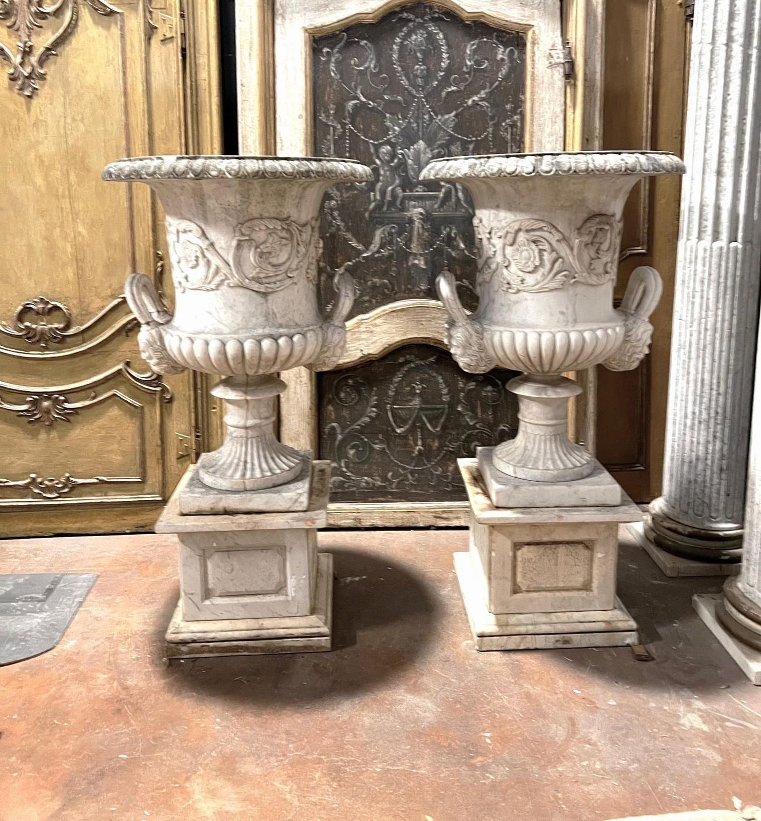 Pair Of Vases In Carrara Marble, Italy photo for sale