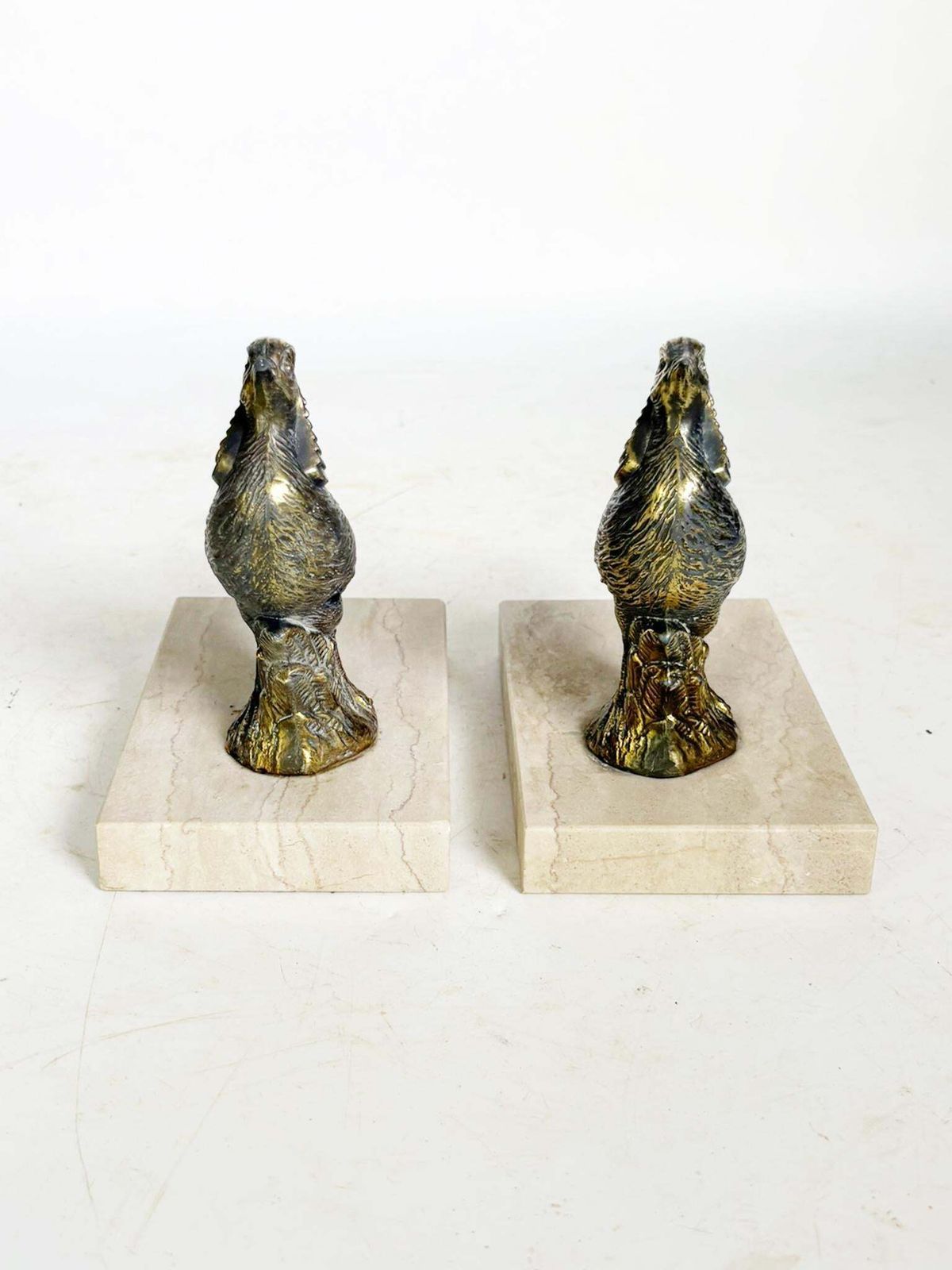 Pair Of Rooster Bookends, Marble, Brass, France, 1950 photo Home Decor