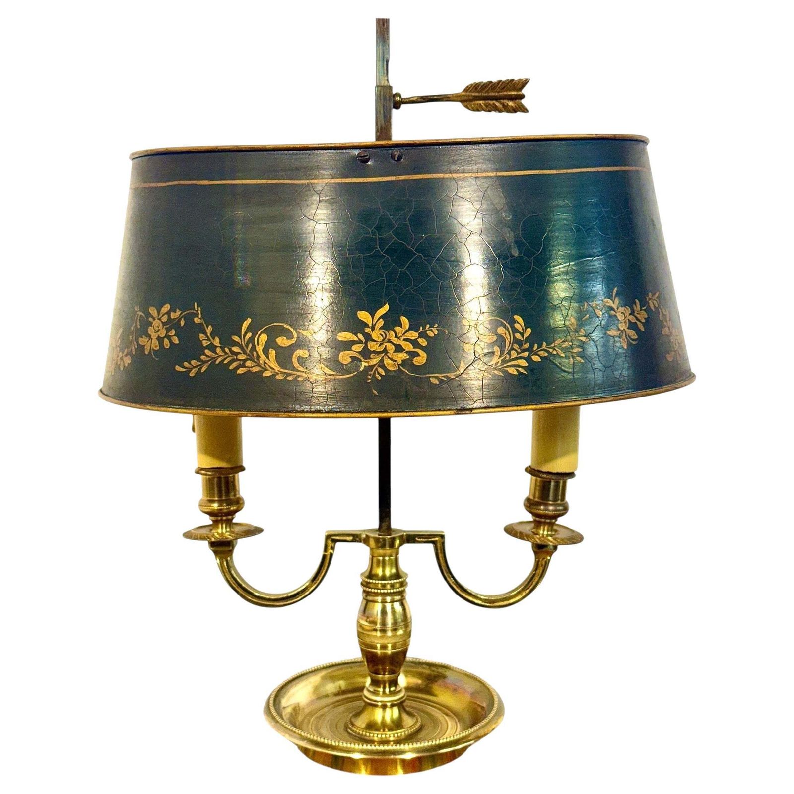 19th Century French Gilt Bronze Bouillotte Lamp With Tole Shade
