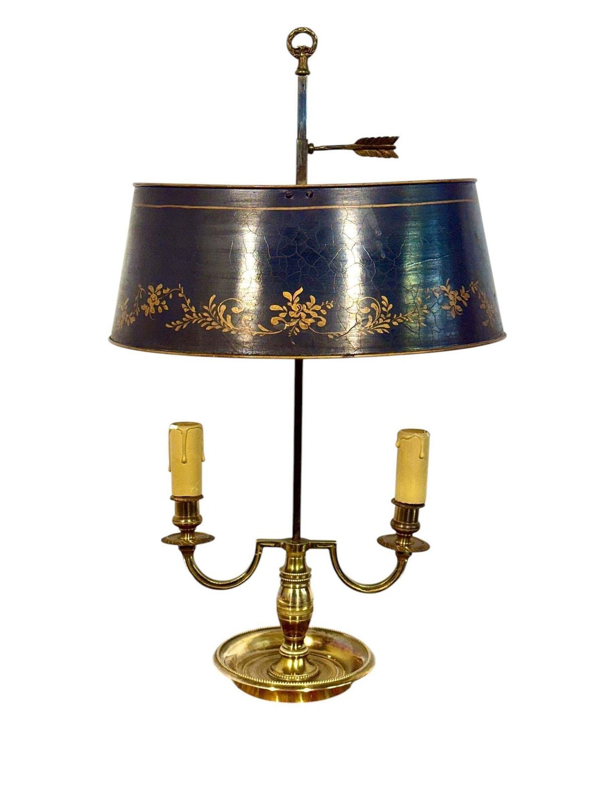 19th Century French Gilt Bronze Bouillotte Lamp With Tole Shade photo for sale