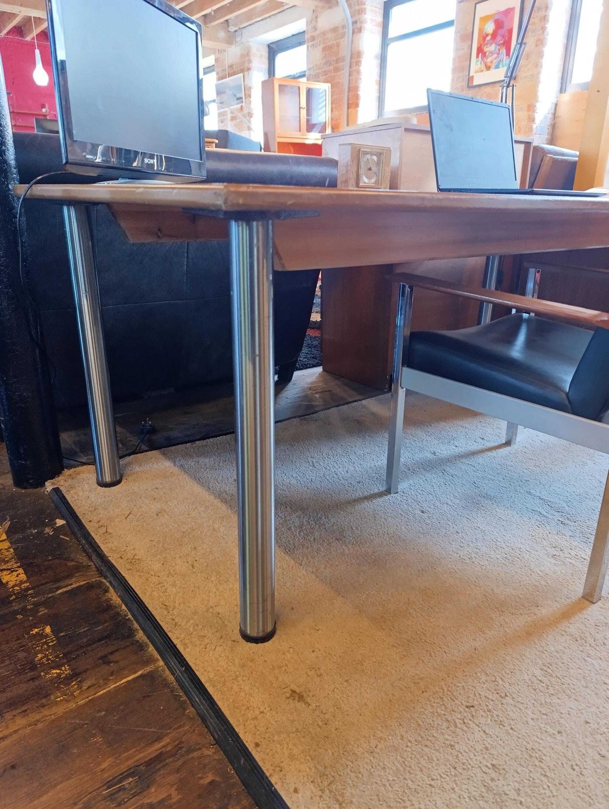 Modernist Italian Desk, 1990s | Teak & Polished Chrome photo Furniture