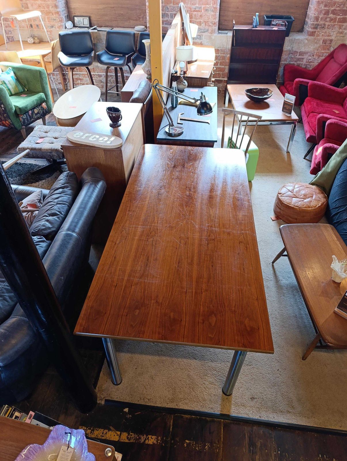 Modernist Italian Desk, 1990s | Teak & Polished Chrome photo 510.0