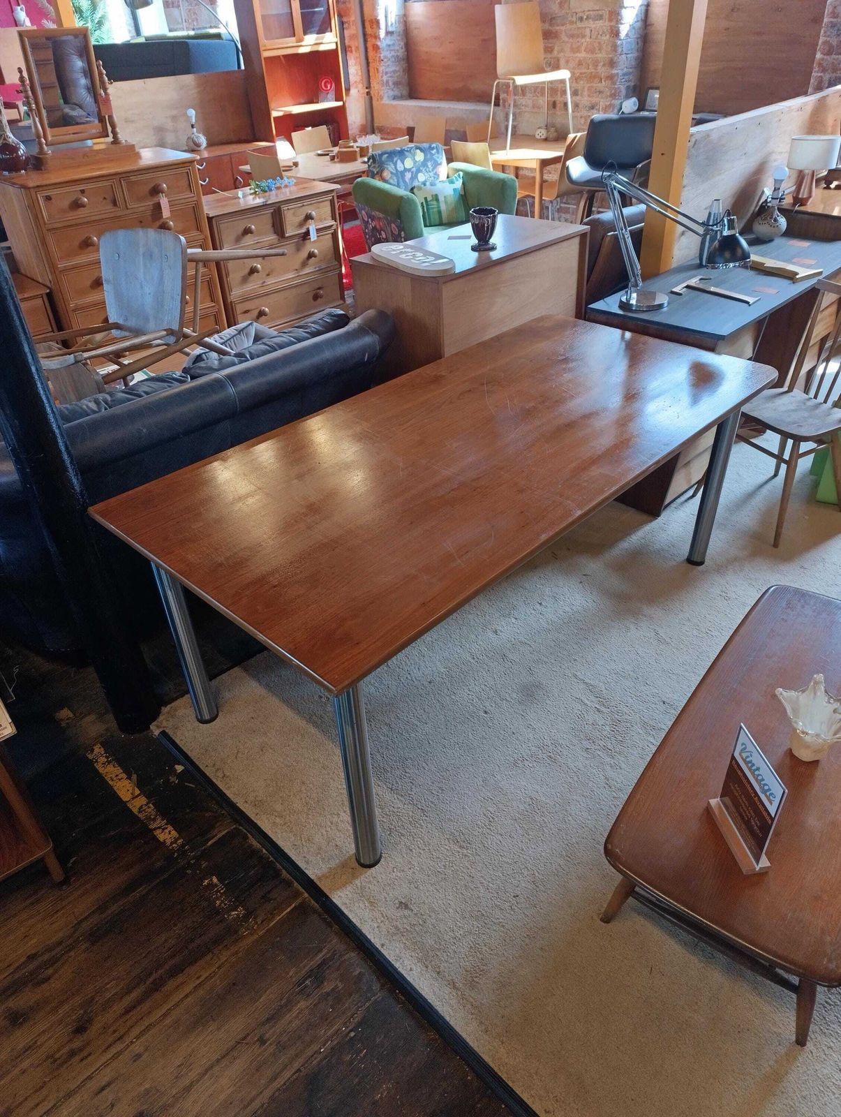 Modernist Italian Desk, 1990s | Teak & Polished Chrome photo buy