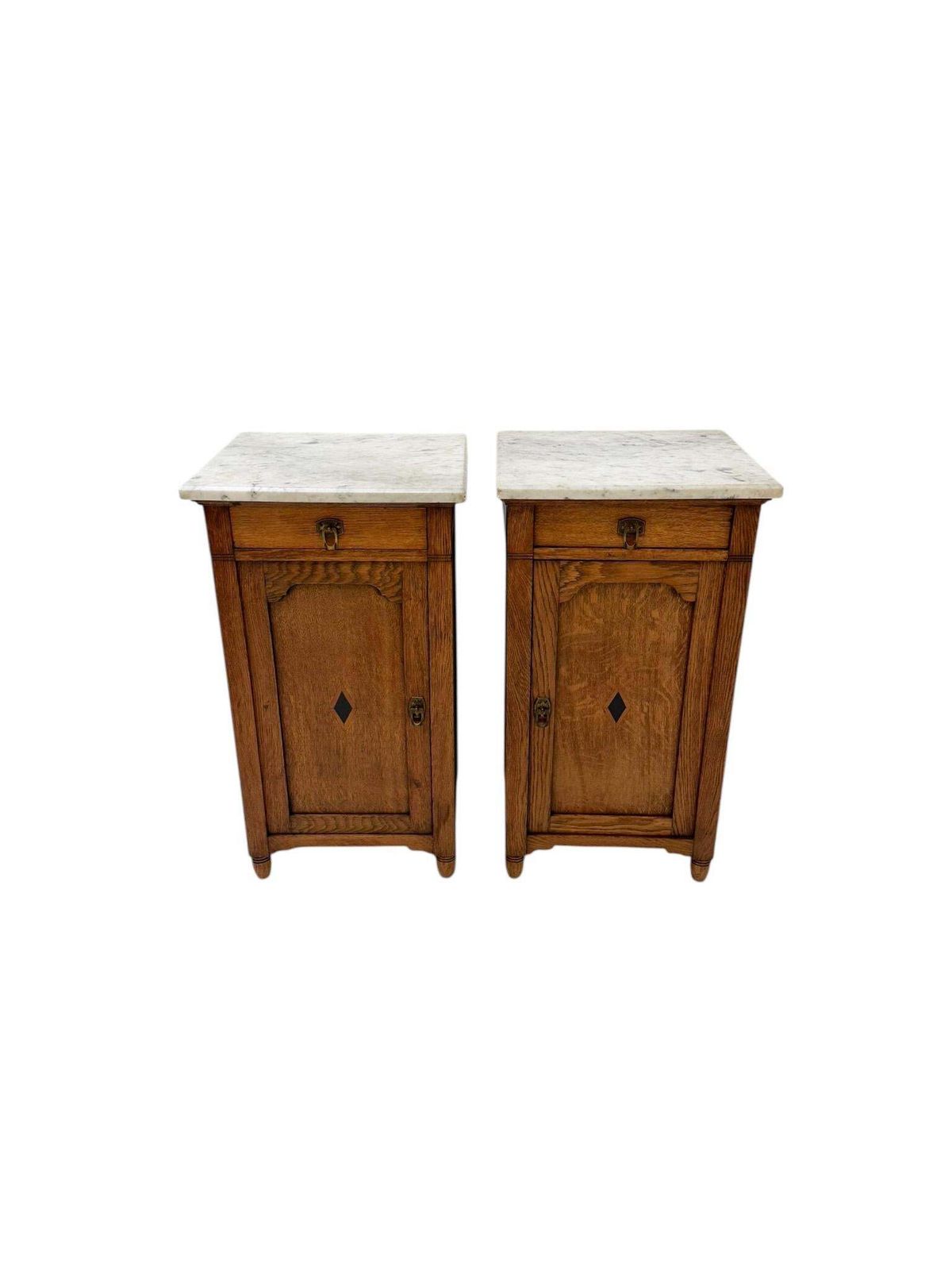 Two Arts & Crafts Art Nouveau Oak Nightstands Or Bedside Tables, 1900s photo vintage