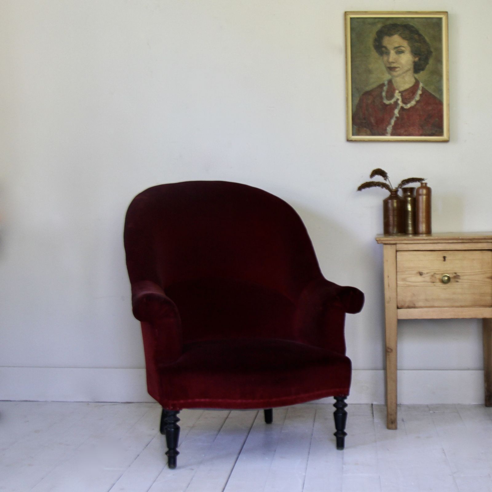 19th Century Antique French Armchair In Red Velvet Upholstery photo for sale