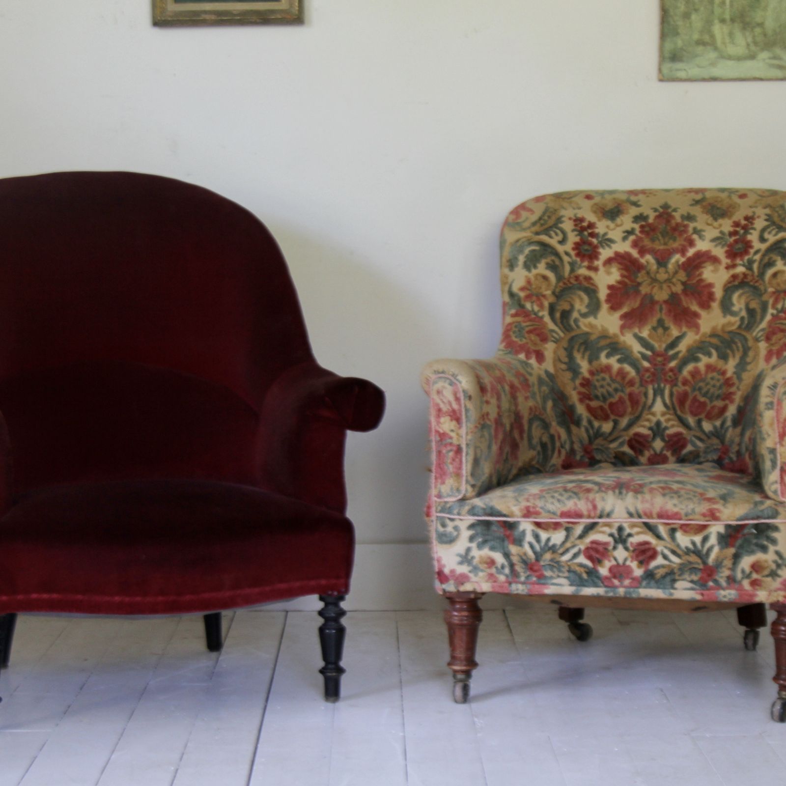 Furniture 19th Century Antique French Armchair In Red Velvet Upholstery photo