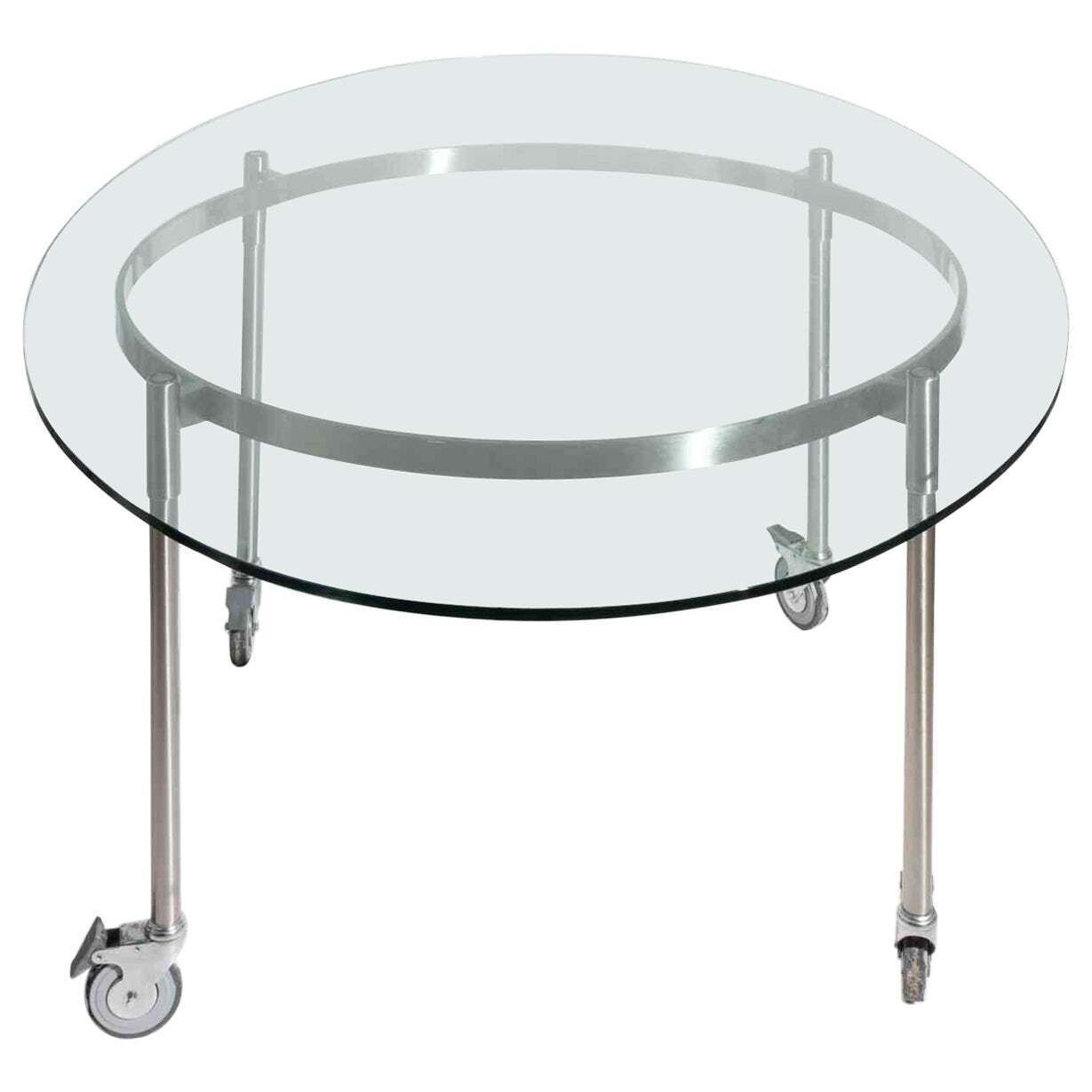 Modernist Glass And Steel Occasional Table On Castors   Italy   1970s