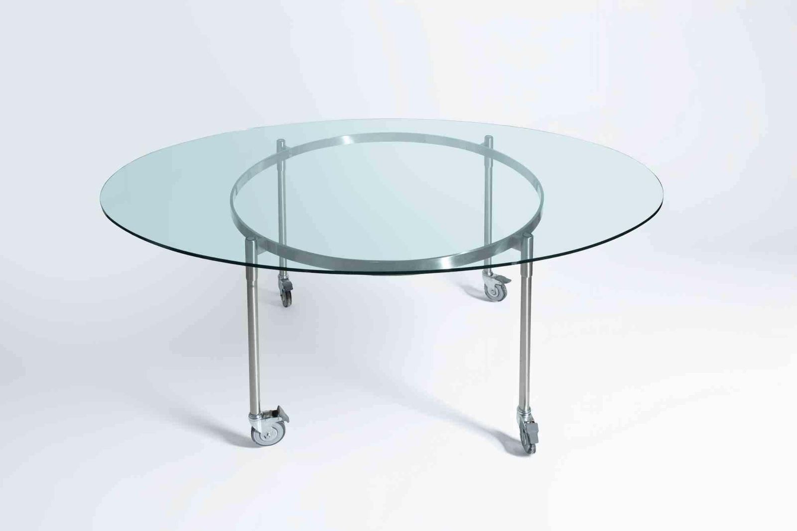 Modernist Glass And Steel Occasional Table On Castors   Italy   1970s photo vinterior