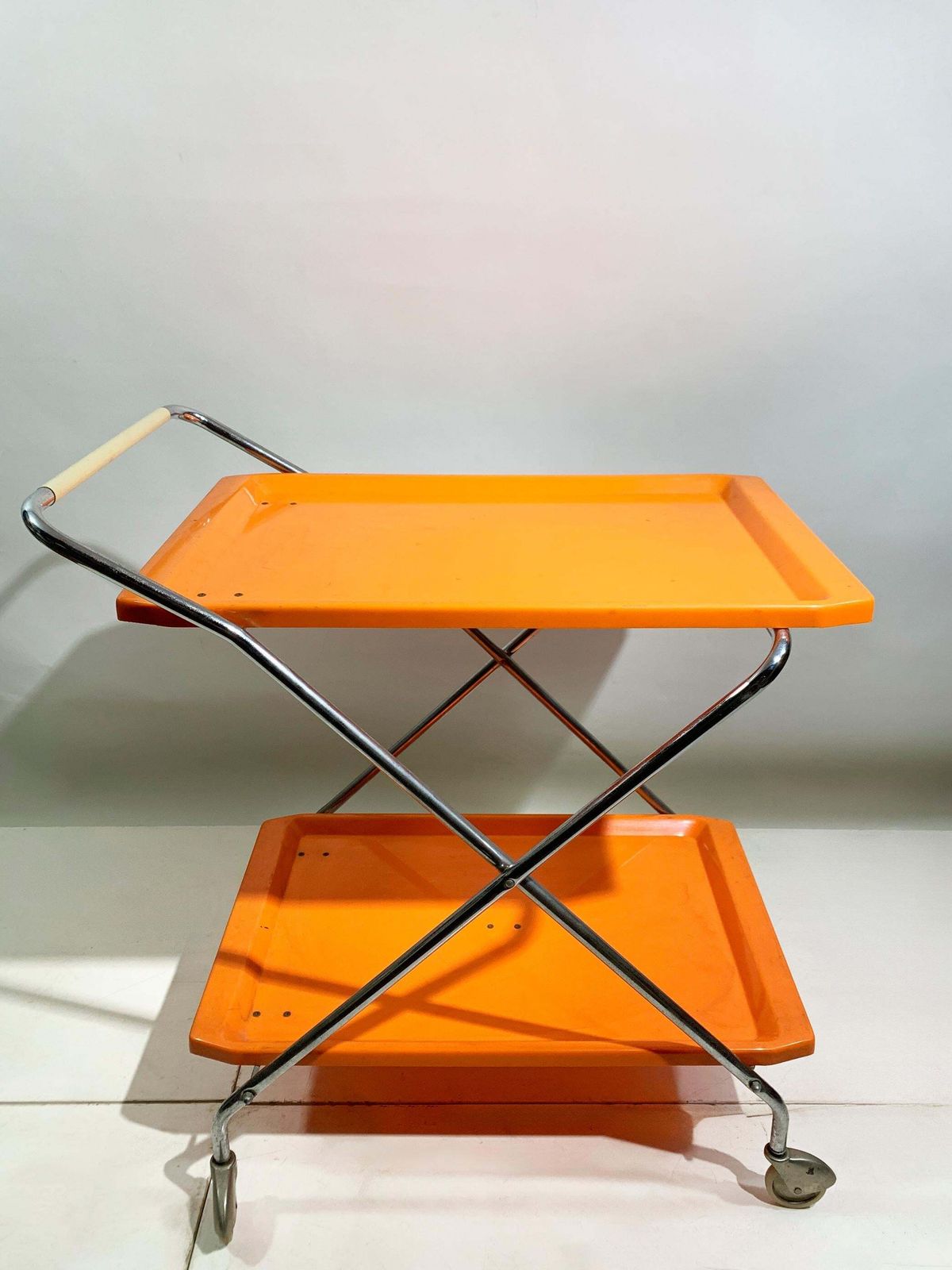 Space Age Italian Folding Bar Cart In Vibrant Orange And Chrome, 1970s photo 1236.0