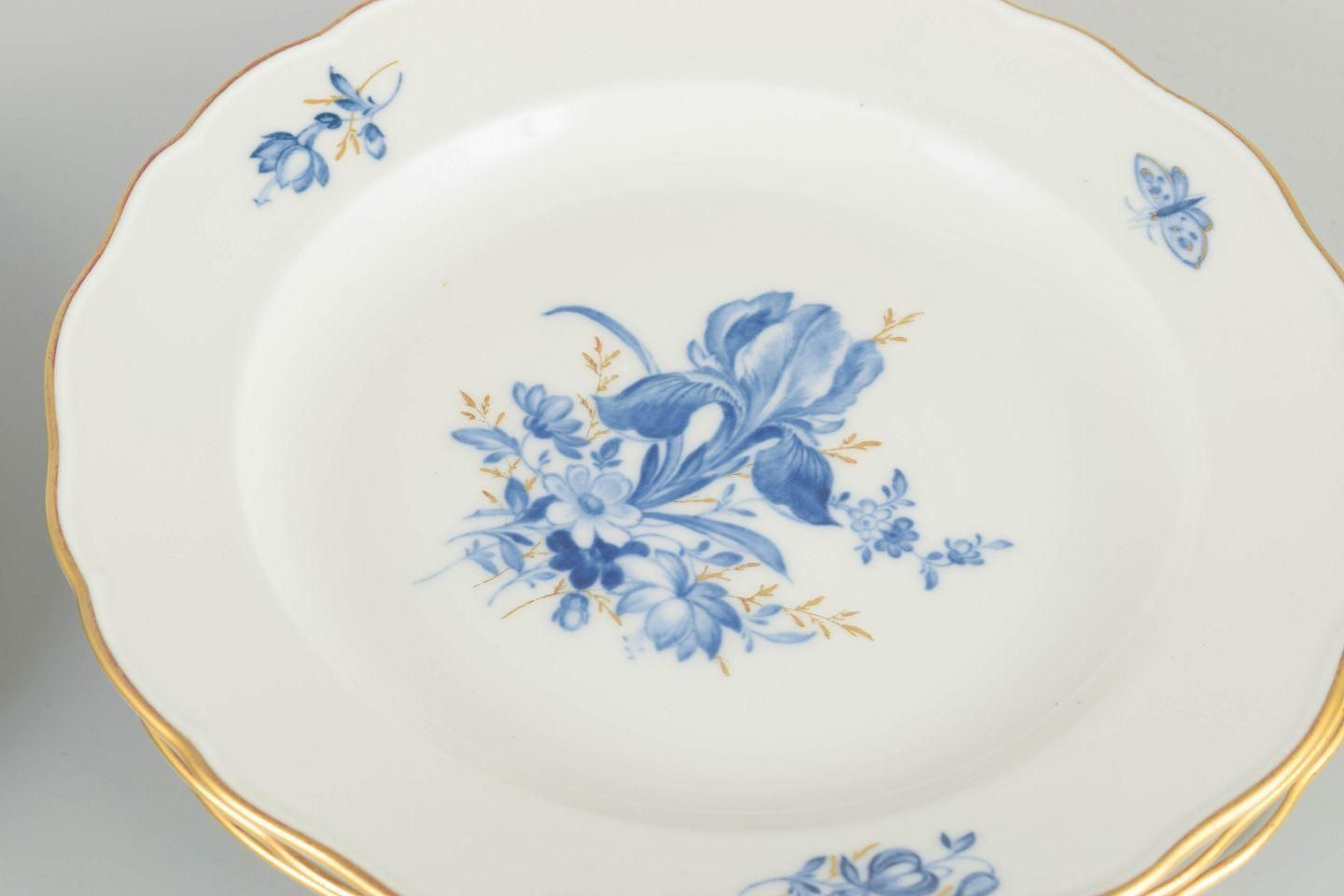 Meissen. Germany. Set Of 4 Porcelain Lunch Plates With Blue Floral Motifs. photo for sale