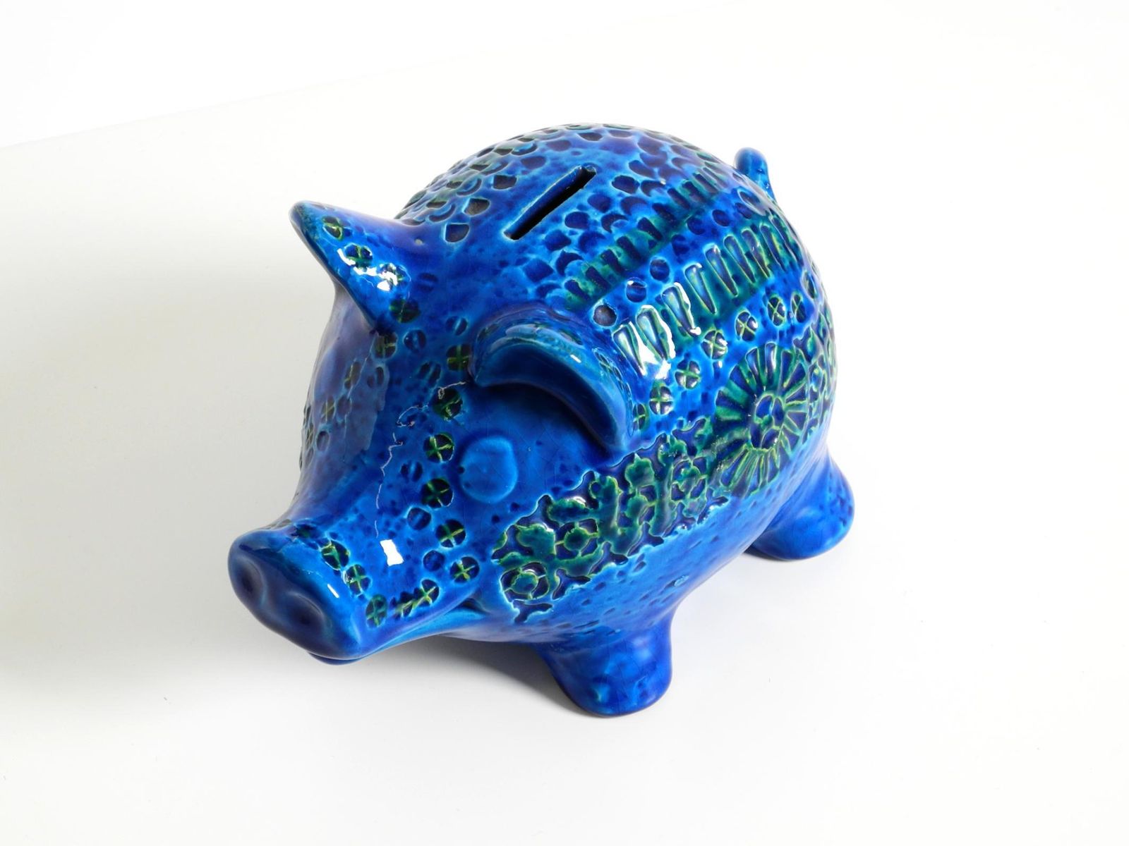 1960s Large Rimini Blu Ceramic Pig Money Box By Aldo Londi For Bitossi Italy photo vintage