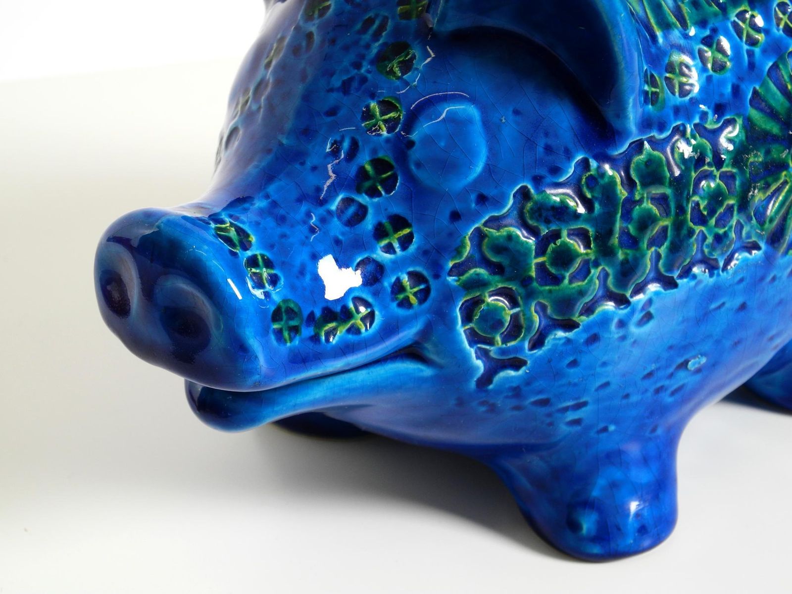 photo vintage 1960s Large Rimini Blu Ceramic Pig Money Box By Aldo Londi For Bitossi Italy