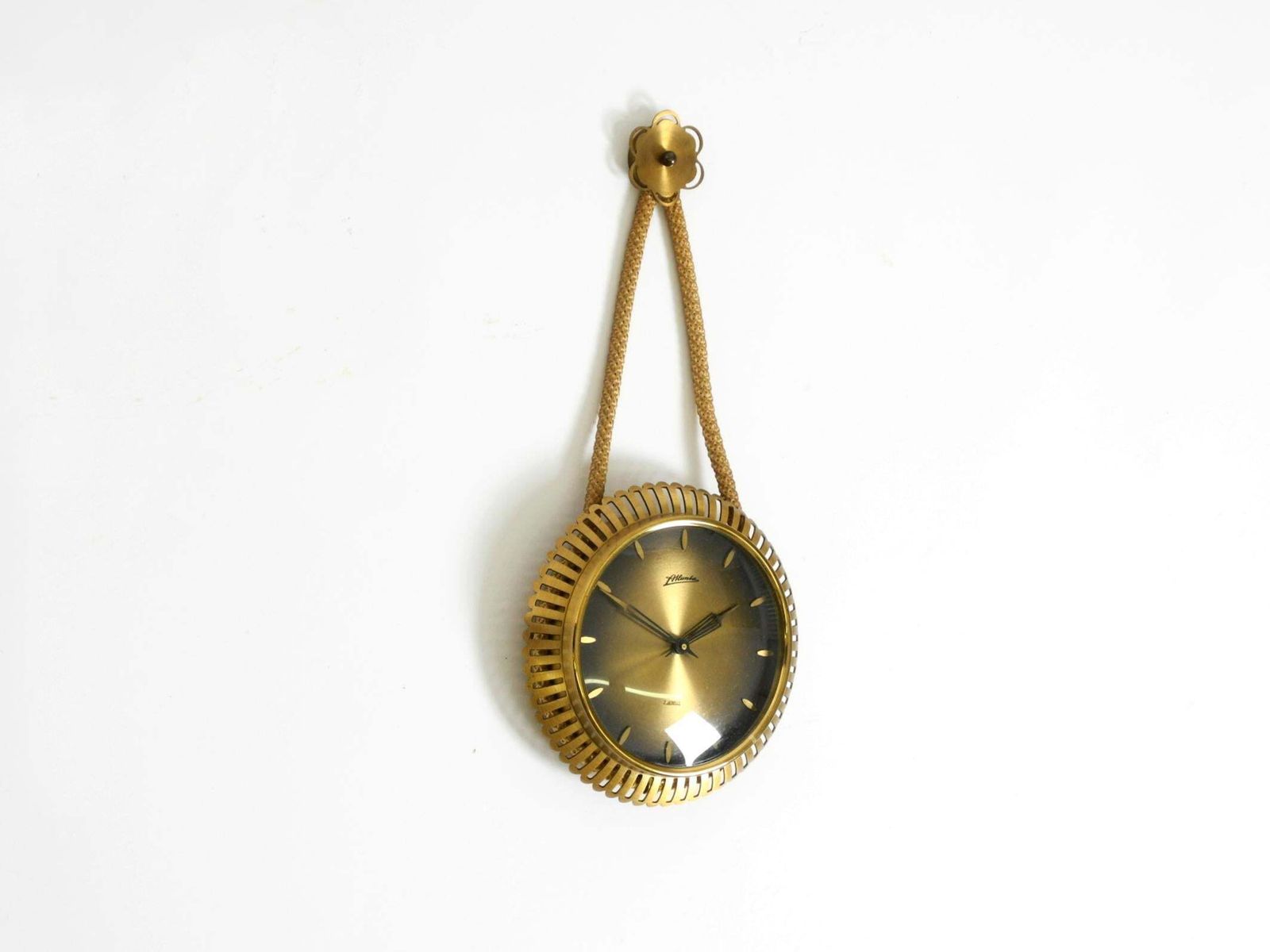 Small Mechanical Original Mid Century Atlanta Wall Clock With 10 Day Movement photo for sale
