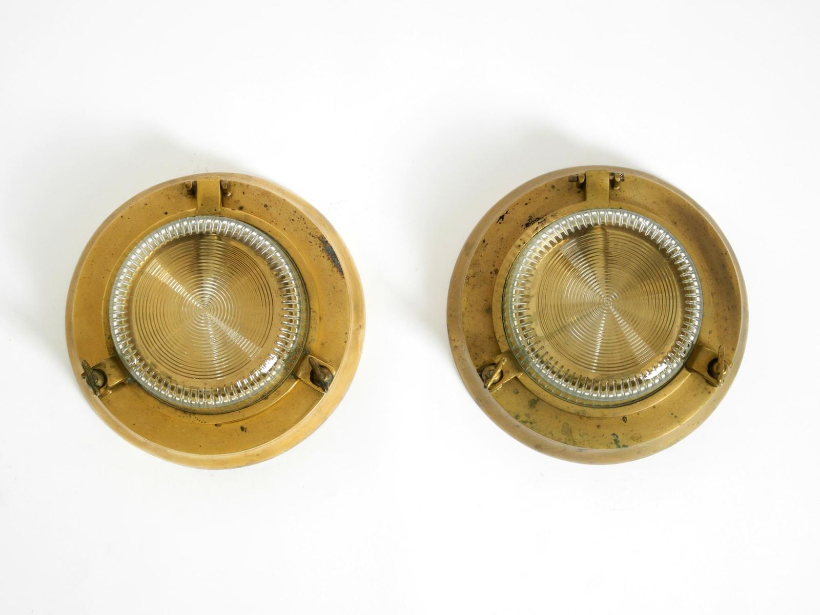 A Pair Of Large, Heavy 1950s Maritime Ship Wall Lamps Made Of Brass And Glass photo furniture