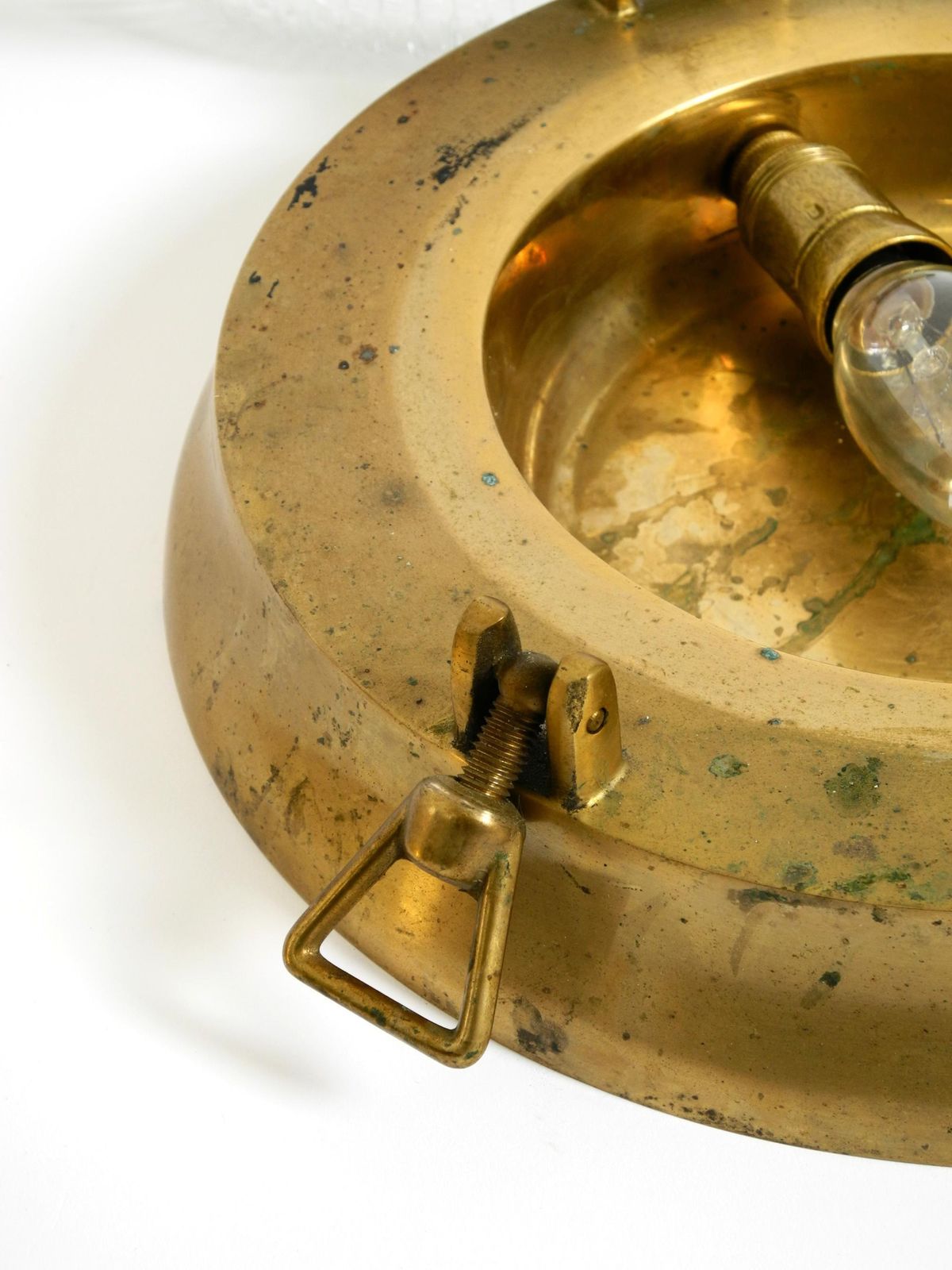 photo buy A Pair Of Large, Heavy 1950s Maritime Ship Wall Lamps Made Of Brass And Glass