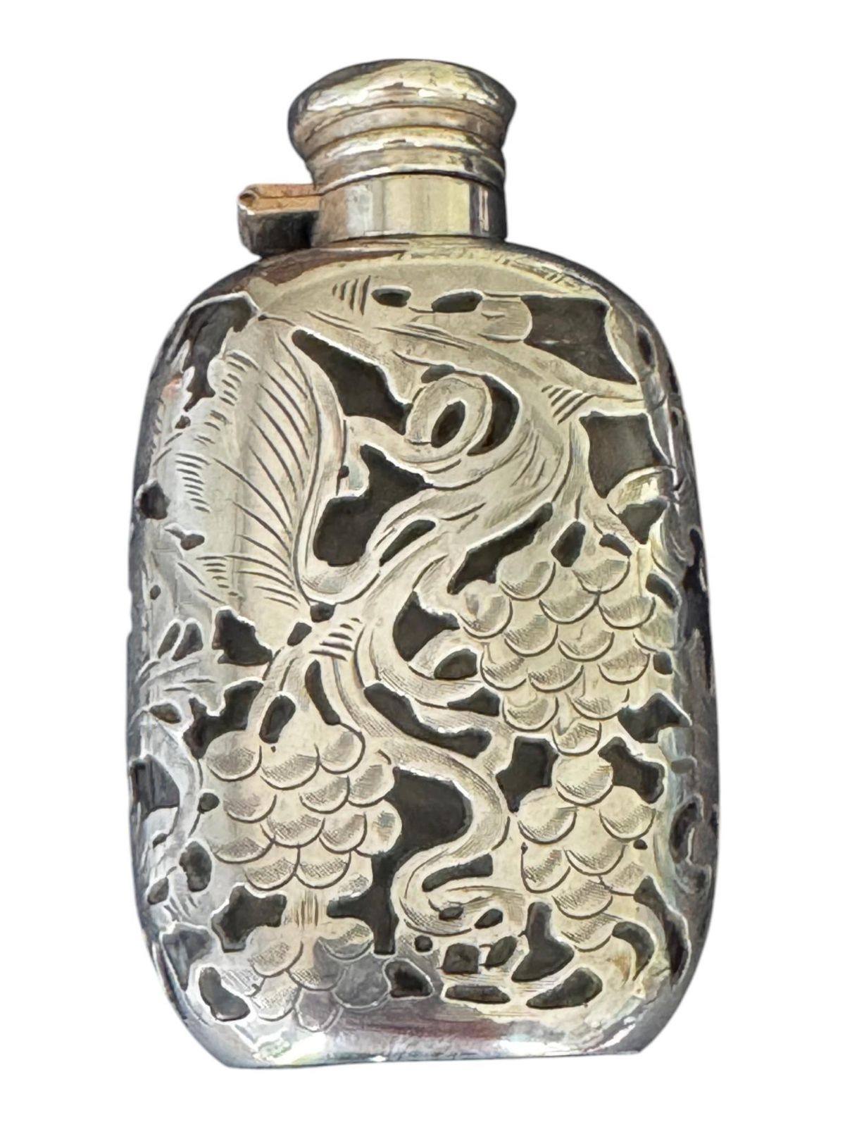 An Early 20th Century Art Nouveau Style Silver Overlaid Glass Flask photo vinterior