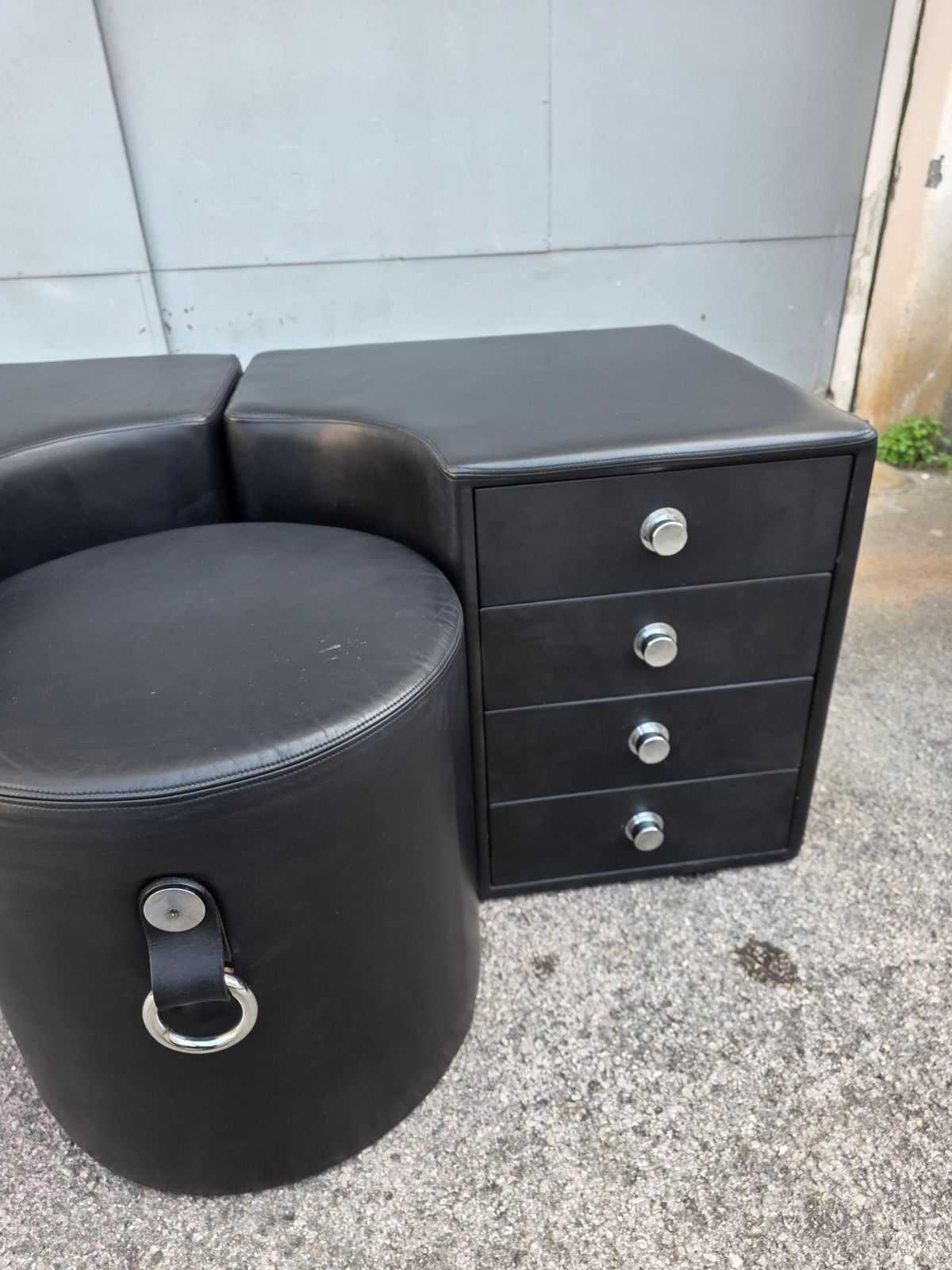 Chest Of Drawers With Stool Black Leather 1970 Guido Faleschini For I4 Mariani photo buy