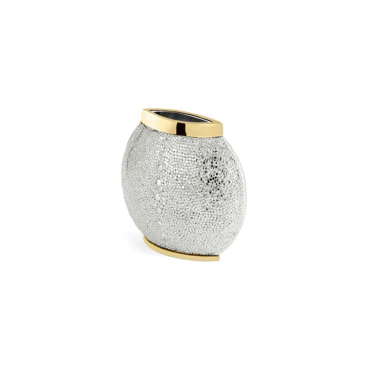 Pair Of Small Contemporary Silver Metal & Glass Shagreen Vase photo 1289.0