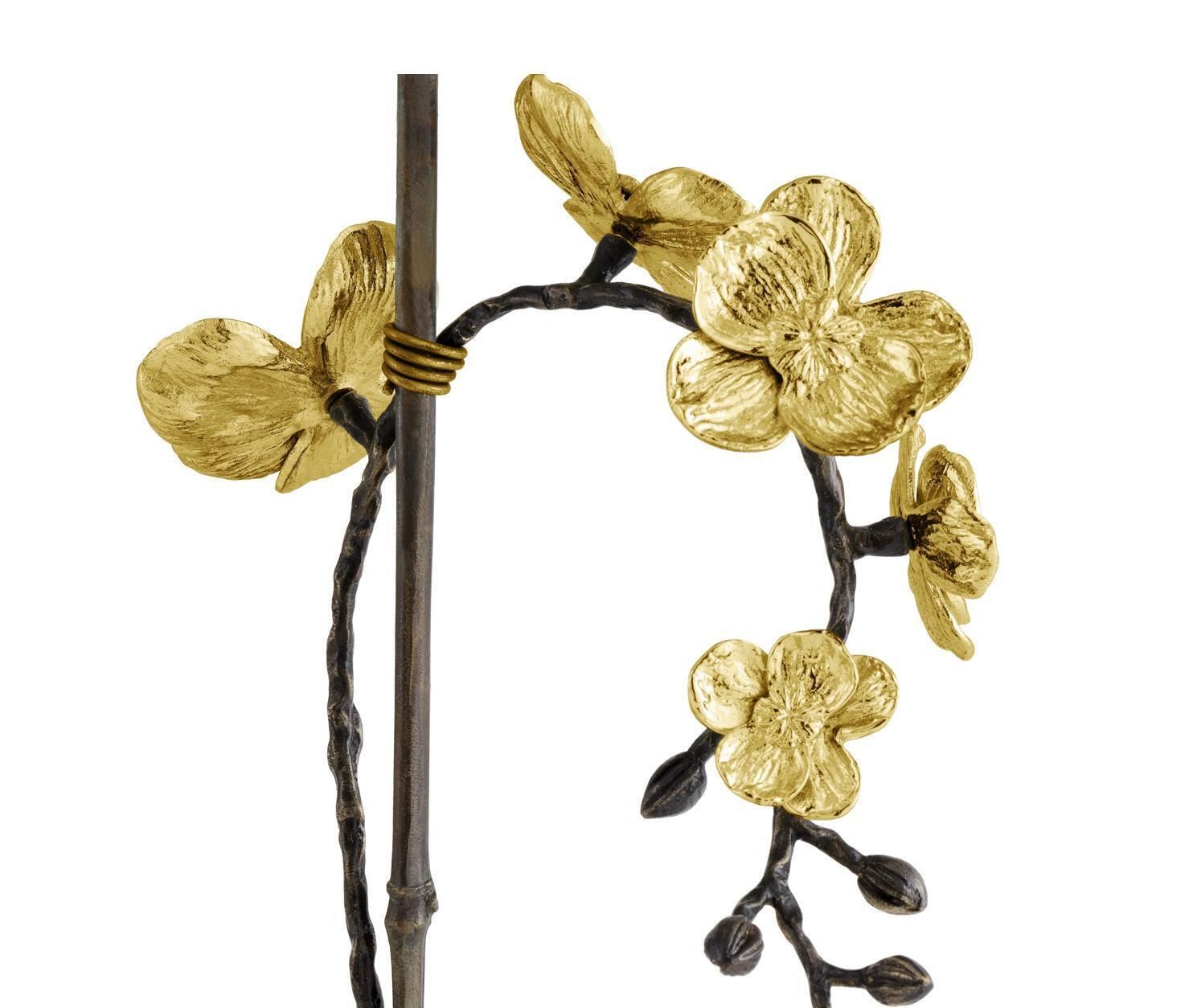 Set Of Small Orchid Sculptures In Patinated Brass With Marble Base photo vinterior