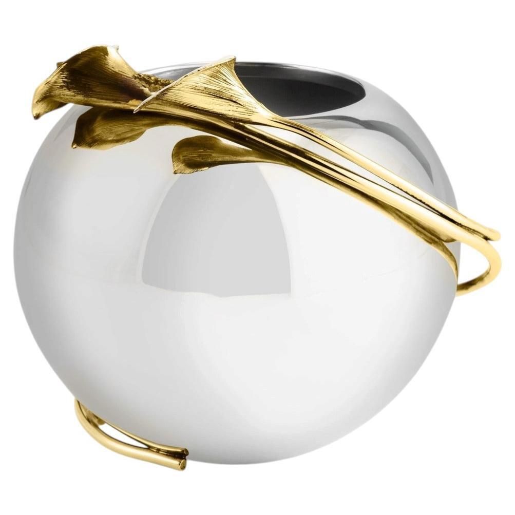 Small Contemporary Silver And Gold Metal Calla Lily Vase Bowl