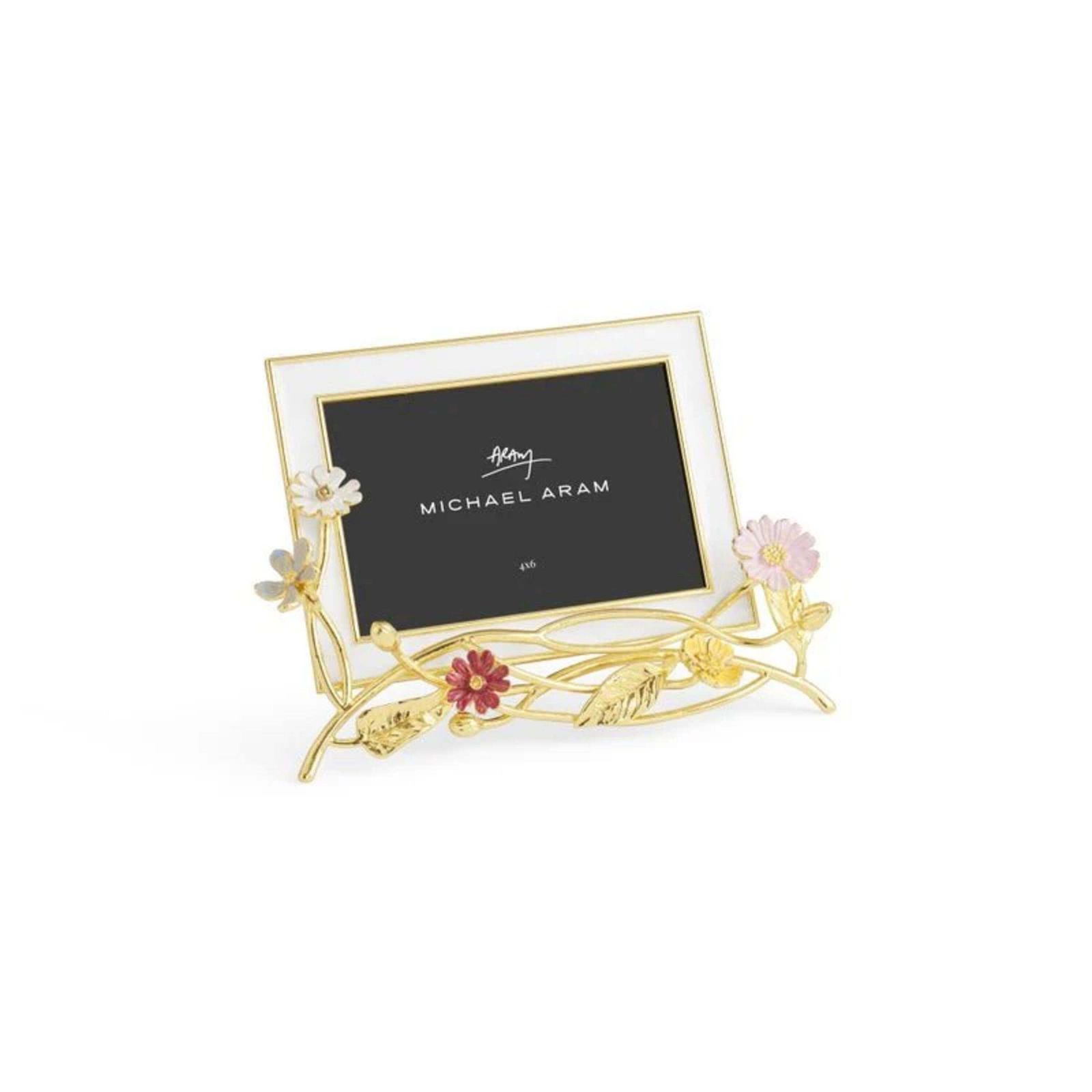 Set Of Four Decorative Flower Botanical Photo Frame In Gold Metal & Enamel photo furniture