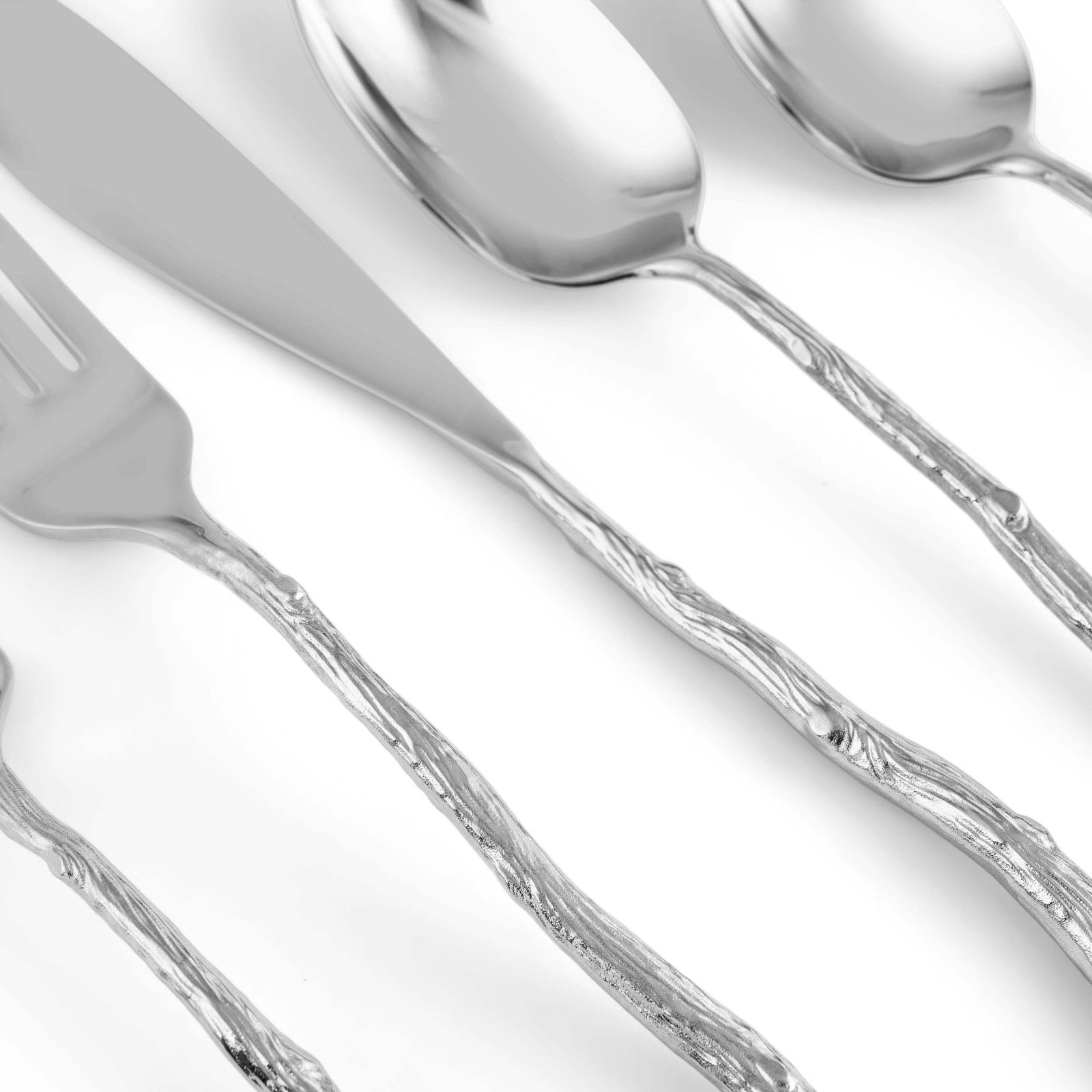 Ten Set Of 5 Piece Contemporary Silver Stainless Steel Twig Flatware photo furniture