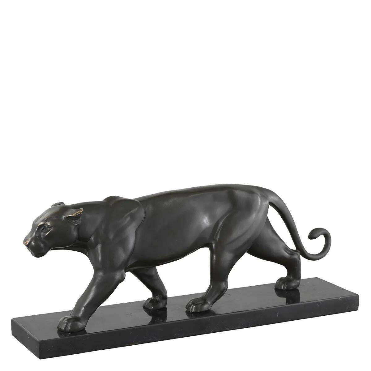 Panther Sculpture In Bronze Patina On Black Marble Base photo furniture