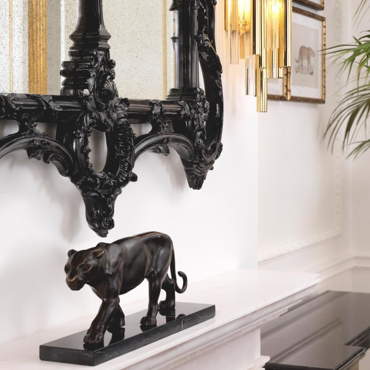 Panther Sculpture In Bronze Patina On Black Marble Base photo 2406.0