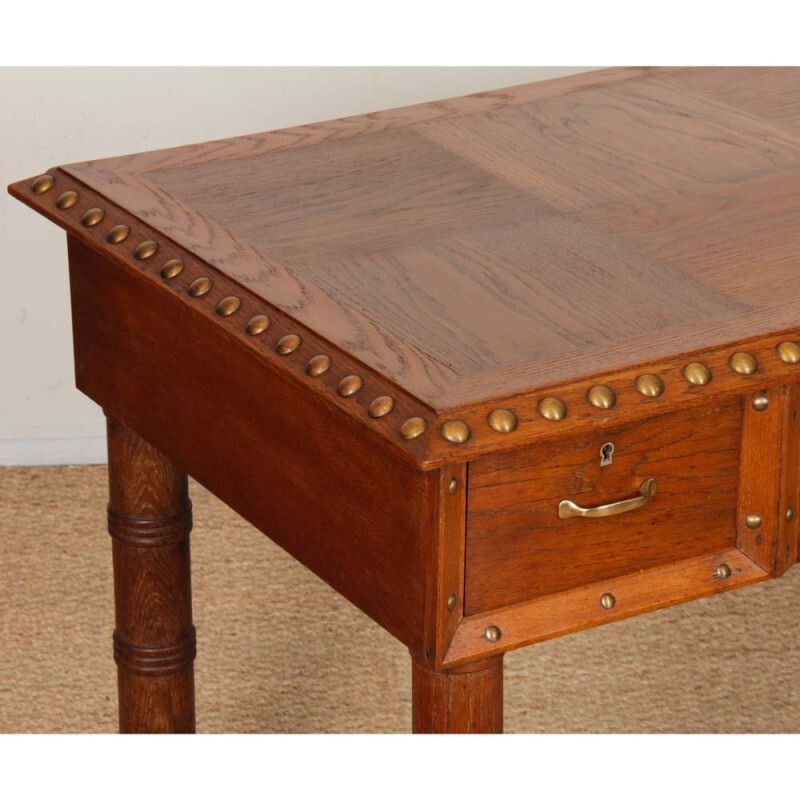 Oak And Brass Desk In The Style Of Charles Dudouyt, 1940 photo furniture