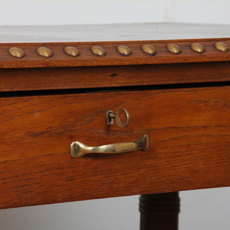 Oak And Brass Desk In The Style Of Charles Dudouyt, 1940 photo Furniture