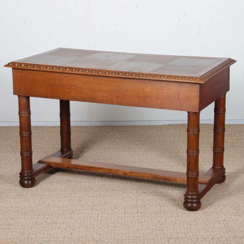 Oak And Brass Desk In The Style Of Charles Dudouyt, 1940 photo vintage