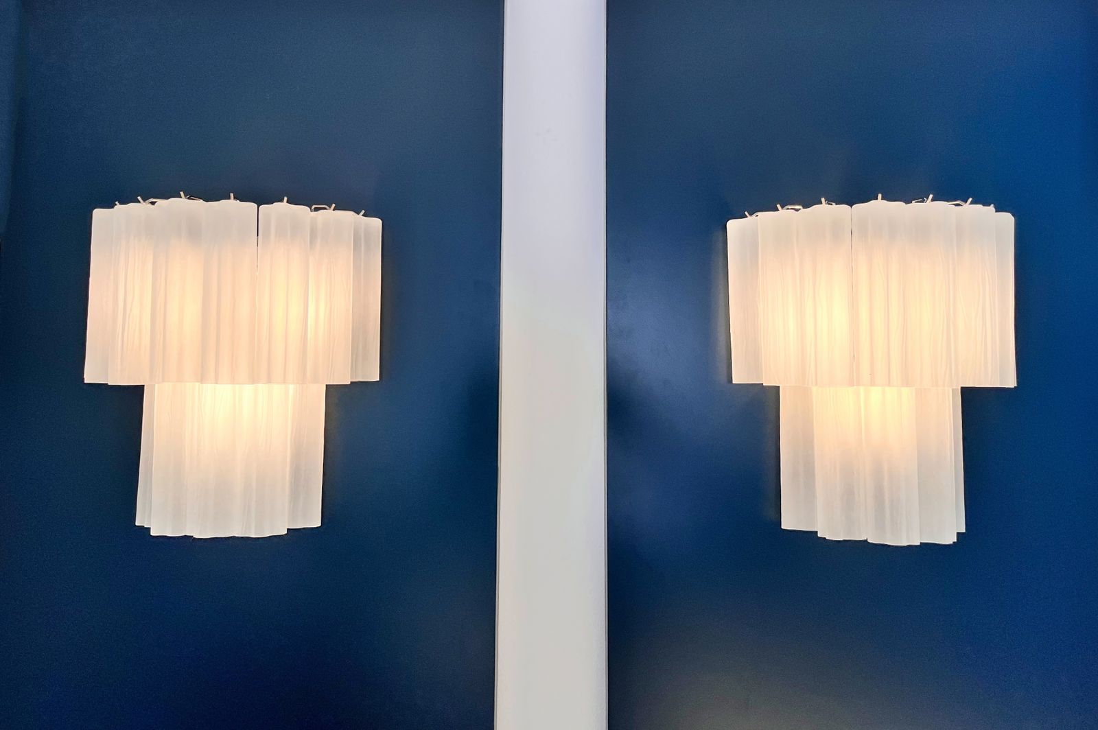 Fantastic Pair Of Murano Glass Tube Wall Sconces   13 Etched Glass Tube photo vinterior