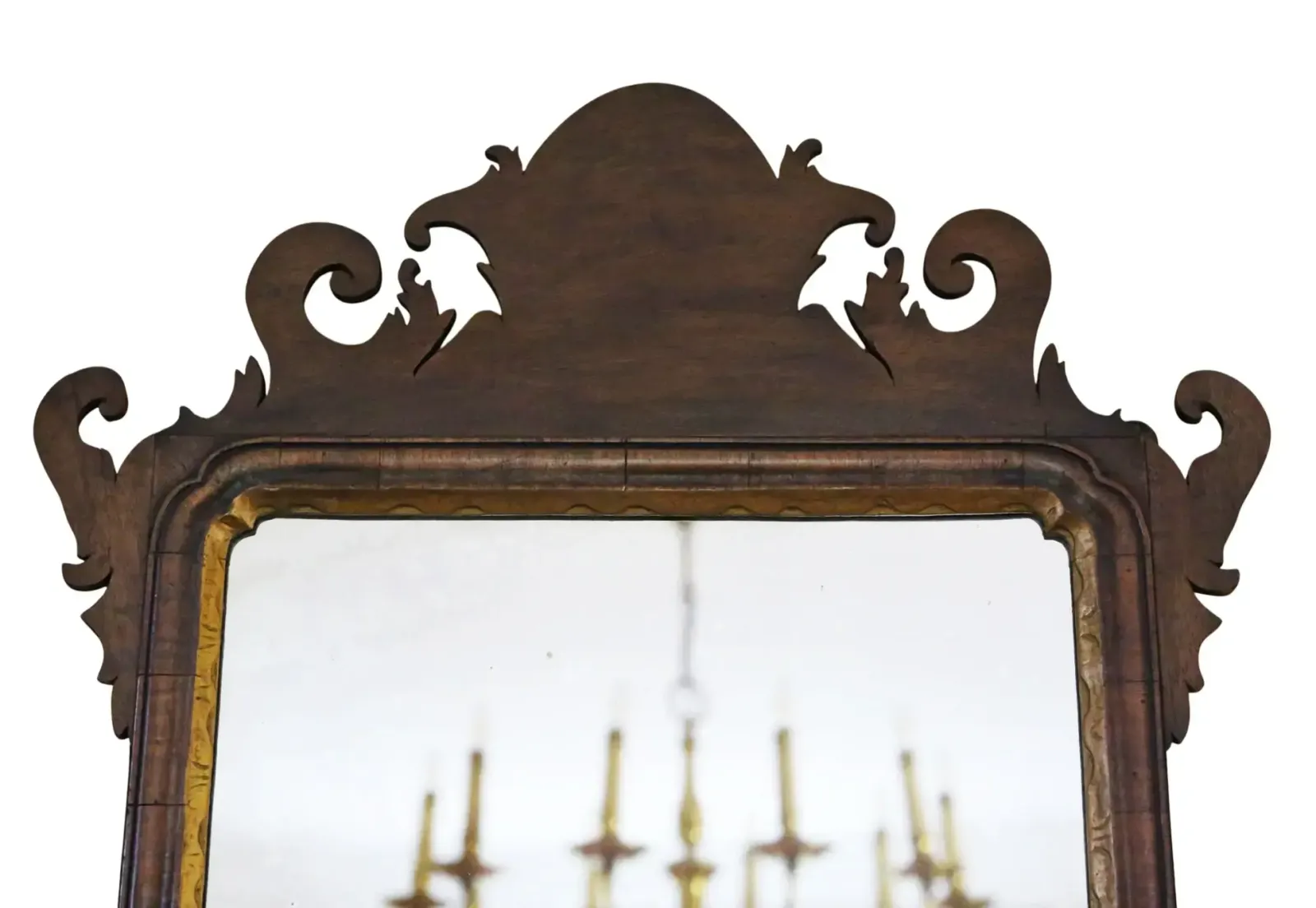 Antique C.1920 Georgian Revival Walnut And Gilt Fret Cut Overmantle/ Wall Mirror  Fine Quality photo Home Decor