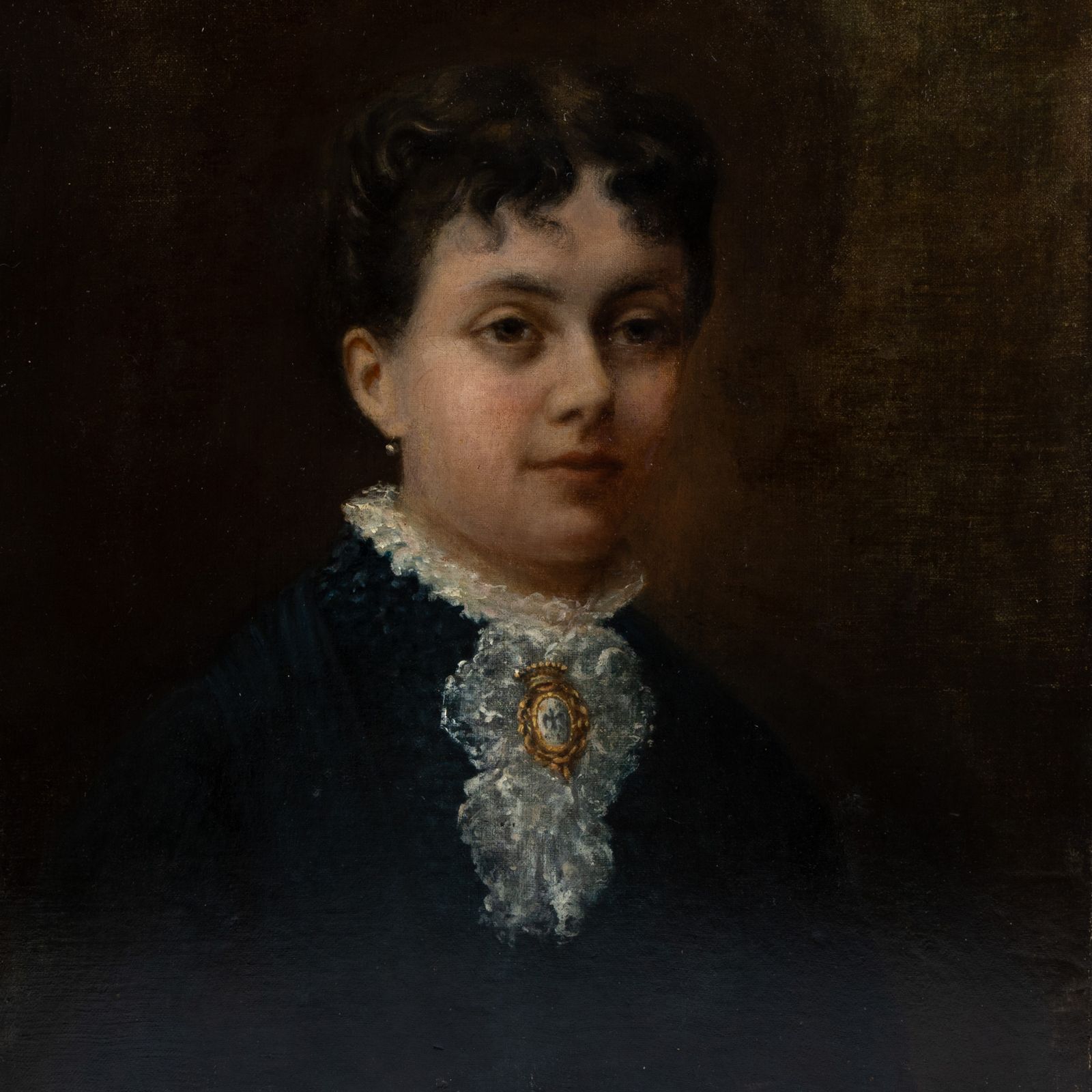 Portrait d'Alice de Retz - Peinture à l'huile française du XIXe siècle avec armoiries photo for sale